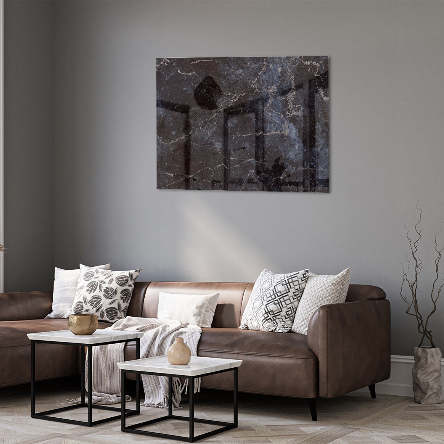 Elegantes Glasbild in dunkler Marmoroptik