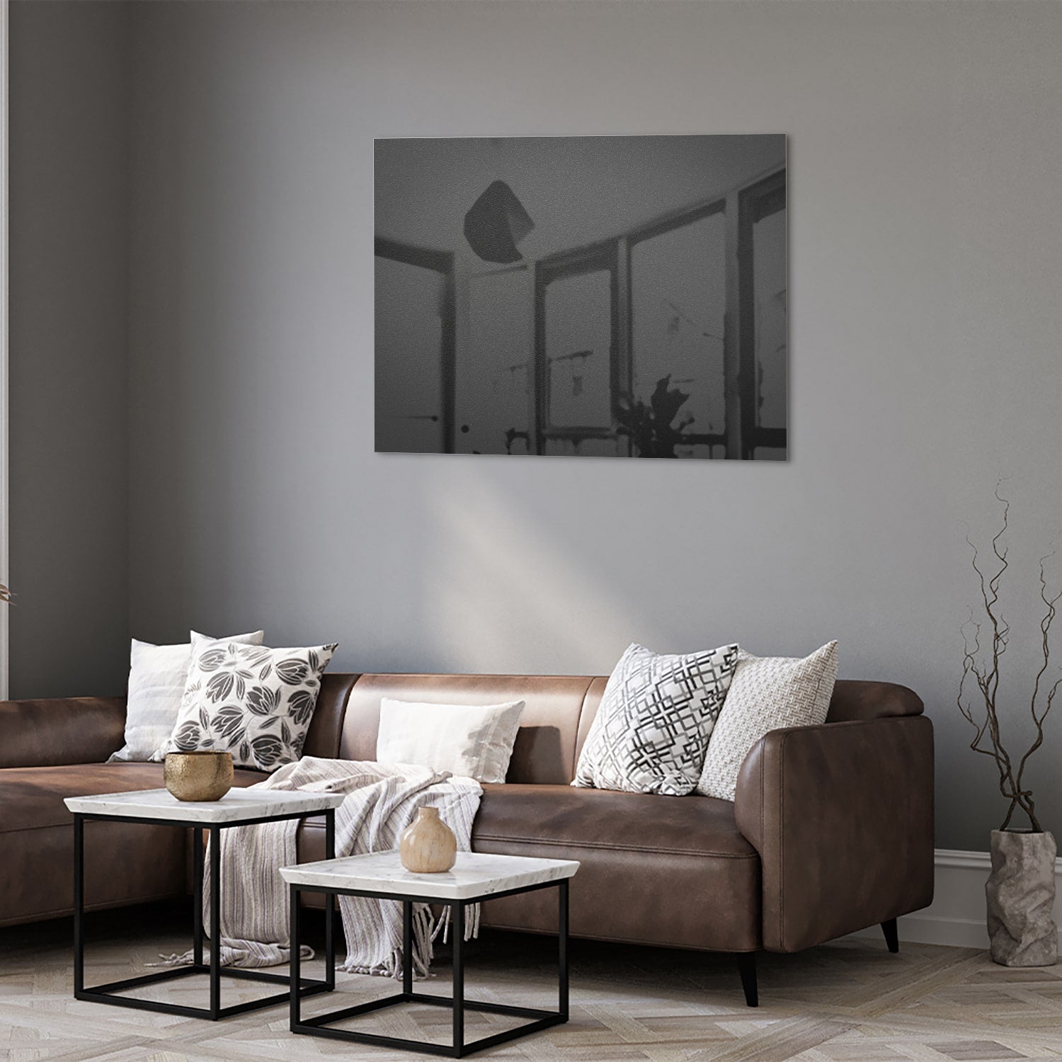 Modernes Glasbild im Schwarz-Weiß-Stil