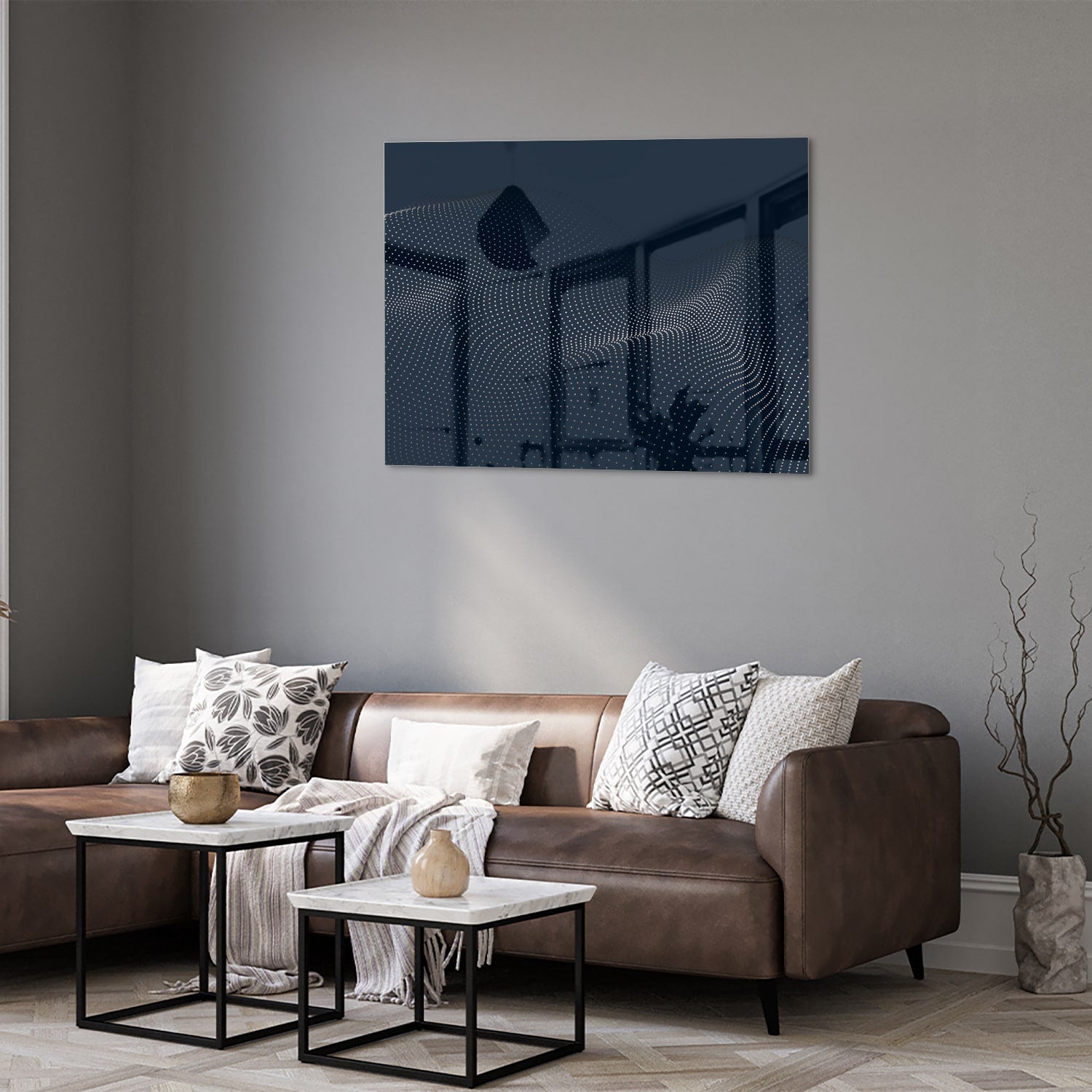 Modernes Glasbild in Tiefblau