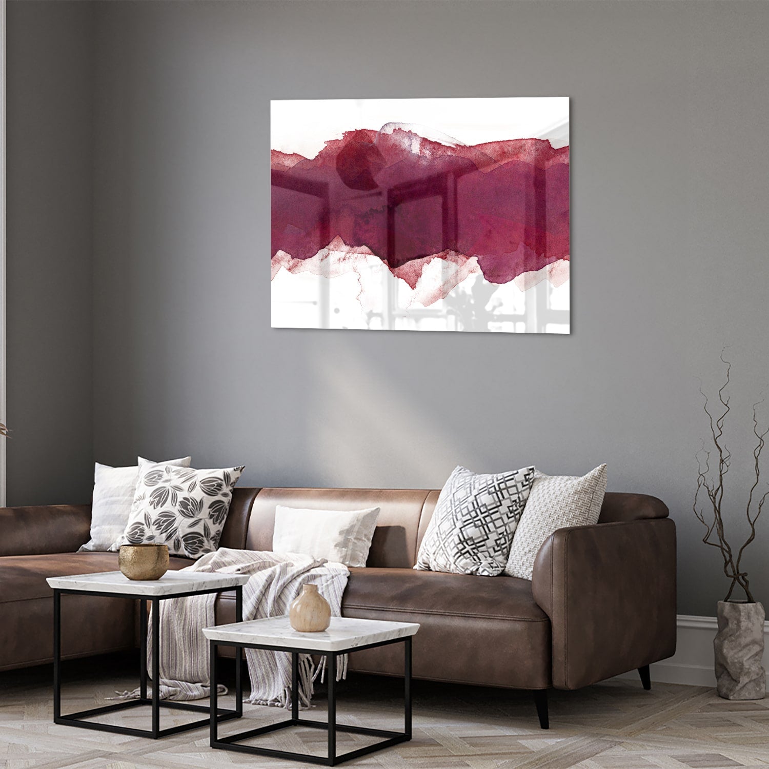 Abstraktes Glasbild in Tiefrot
