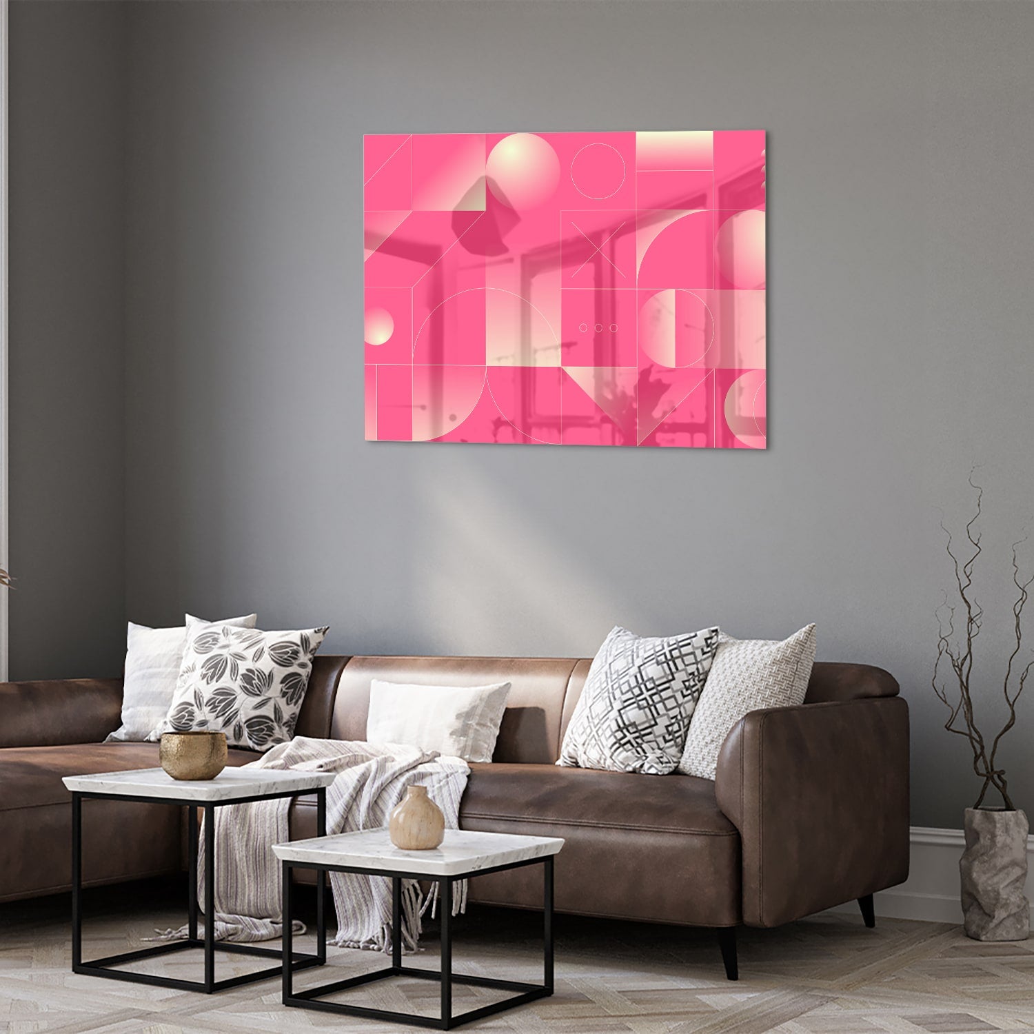 Modernes Glasbild in frischen Rosatönen