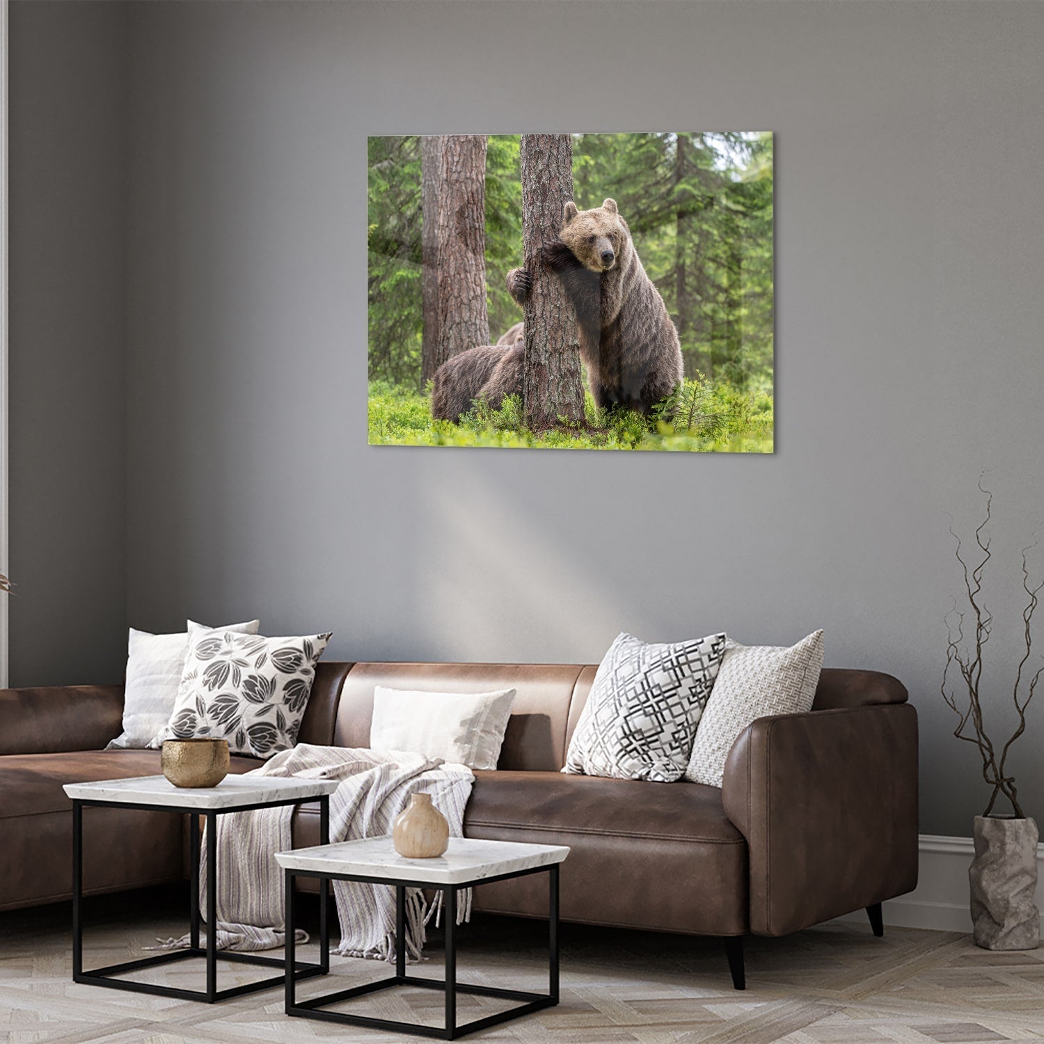 Glasbild mit beeindruckenden Grizzlybären in der Wildnis