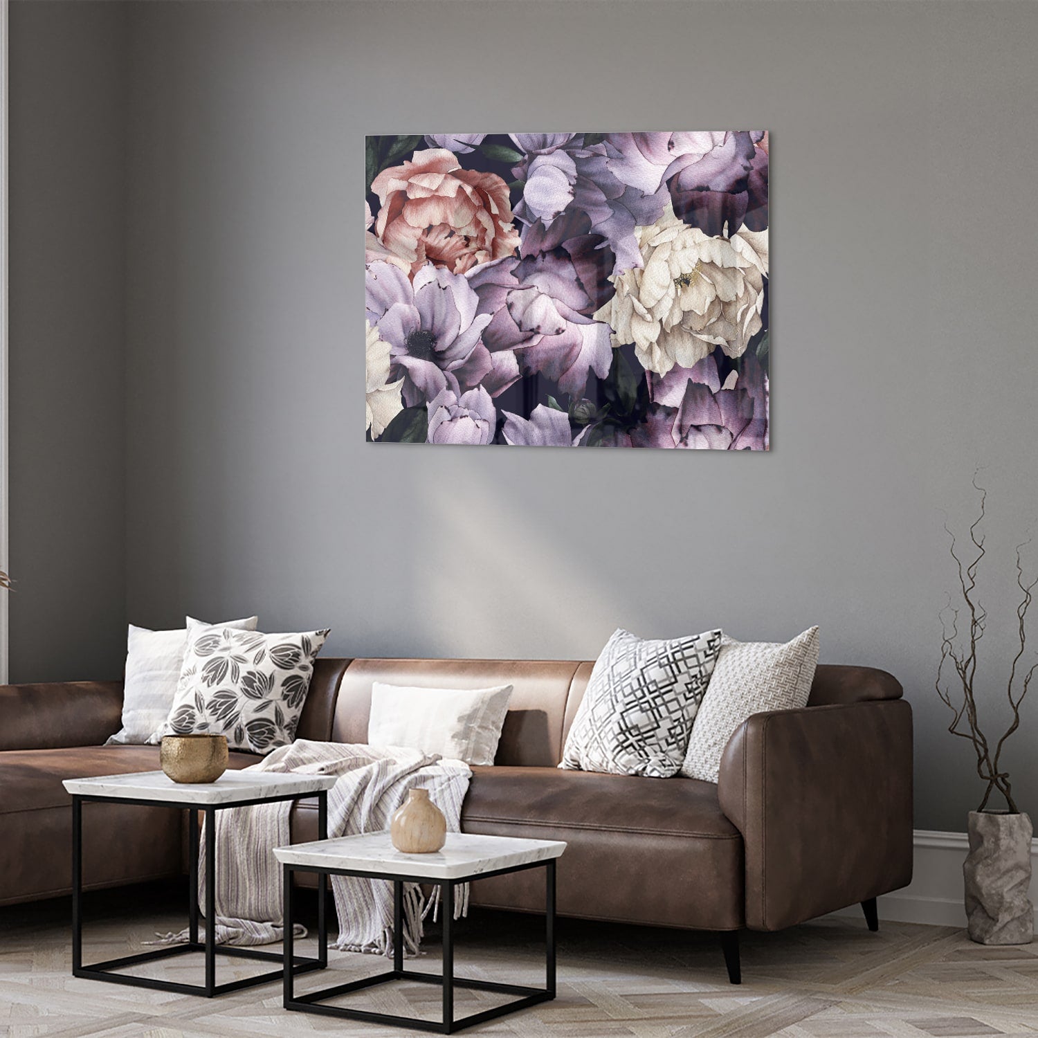 Glasbild mit wunderschönen violetten Blumen