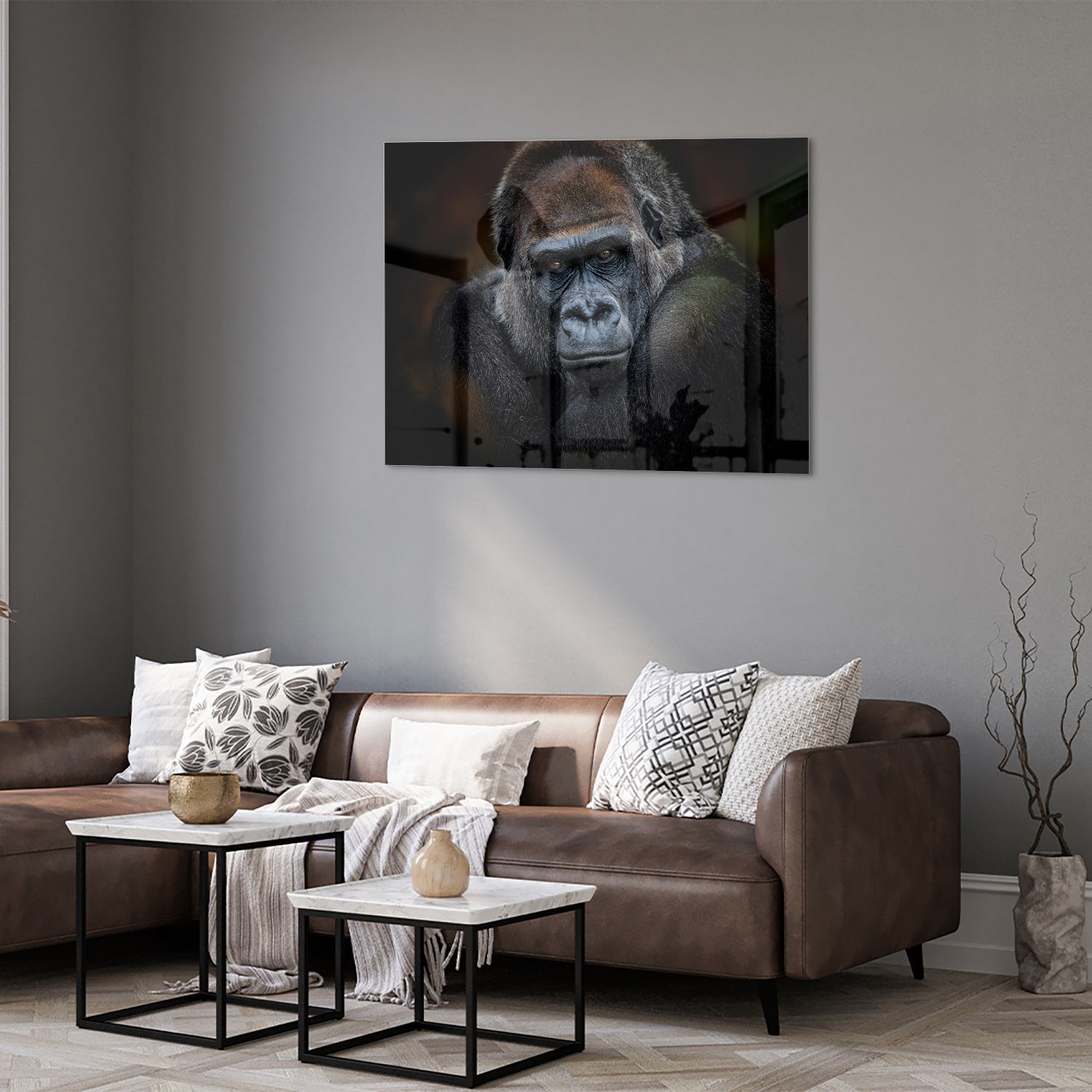 Beeindruckendes Glasbild mit einem Gorilla