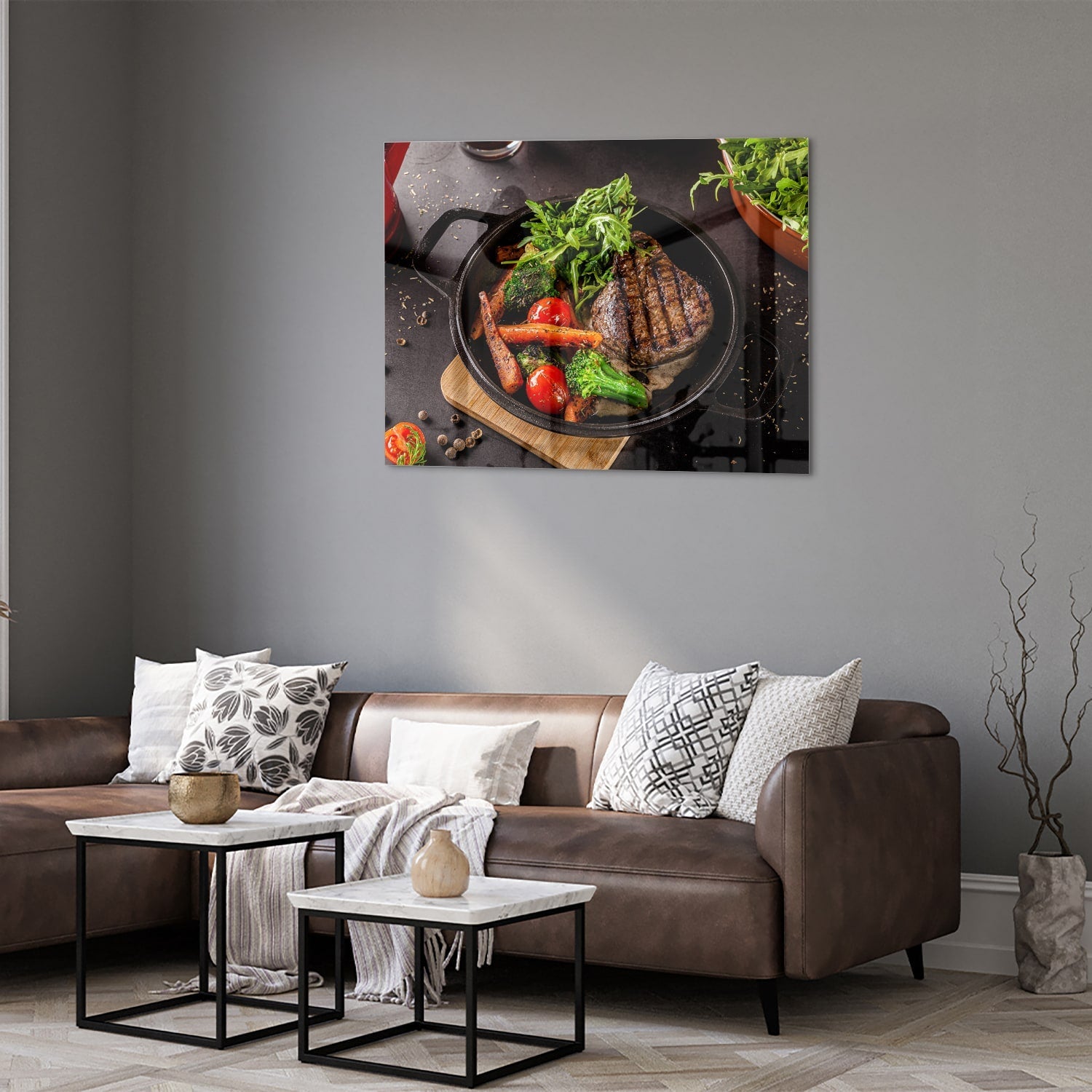 Glasbild mit köstlichen gegrillten Speisen