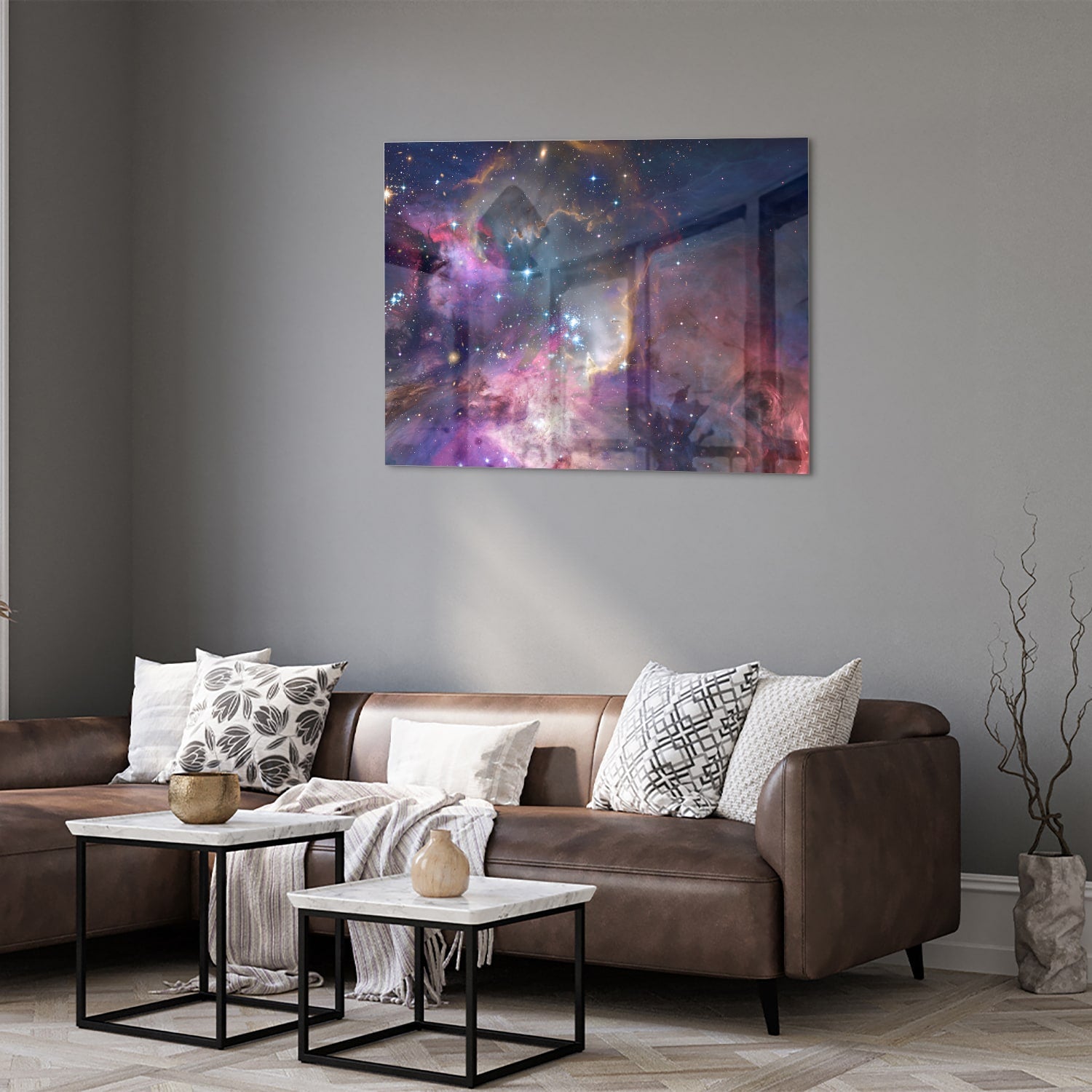 Zauberhaftes Glasbild mit dem Universum