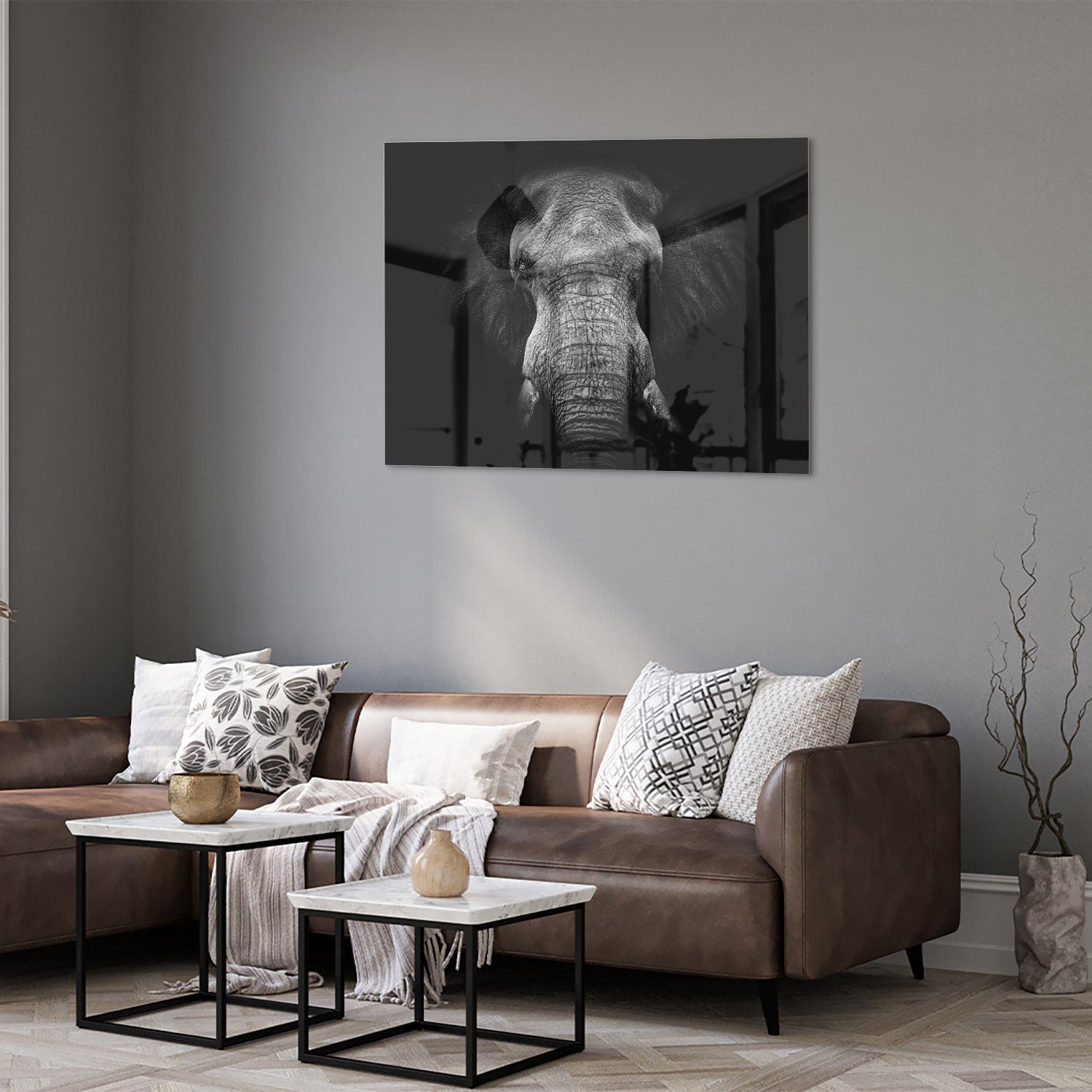 Beeindruckendes Glasbild mit einem Elefanten