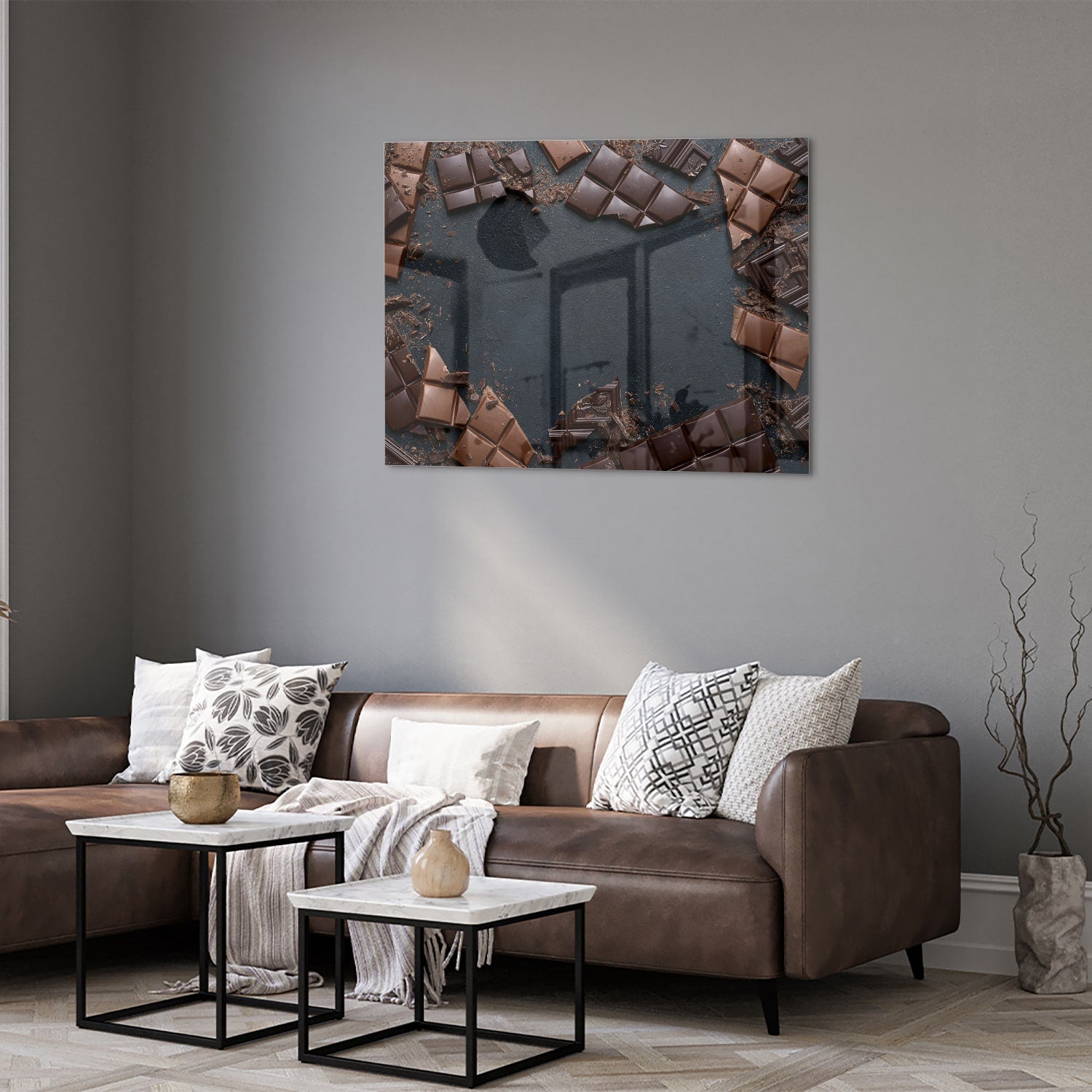 Glasbild mit Schokoladenmotiv für moderne Innenräume