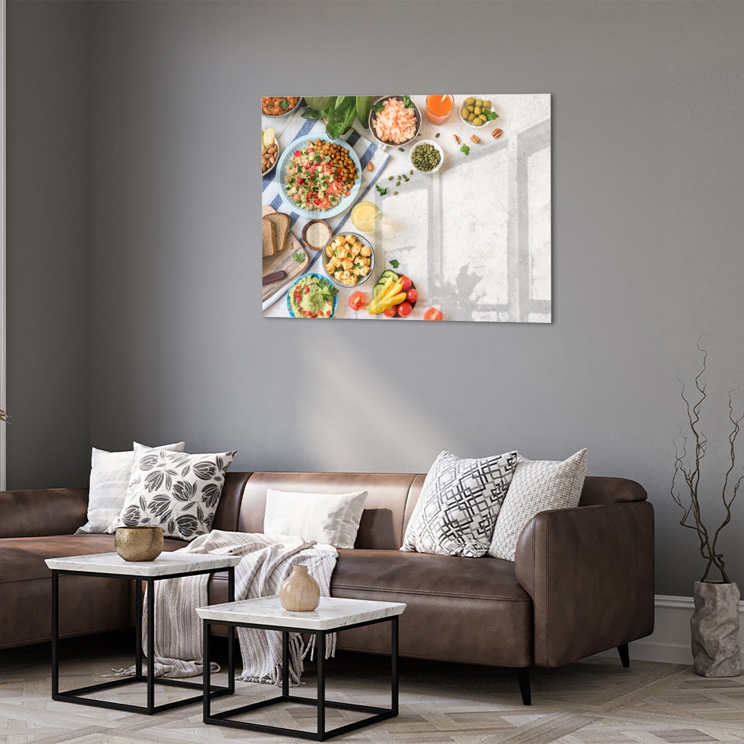 Farbenfrohes Glasbild mit frischen Speisen