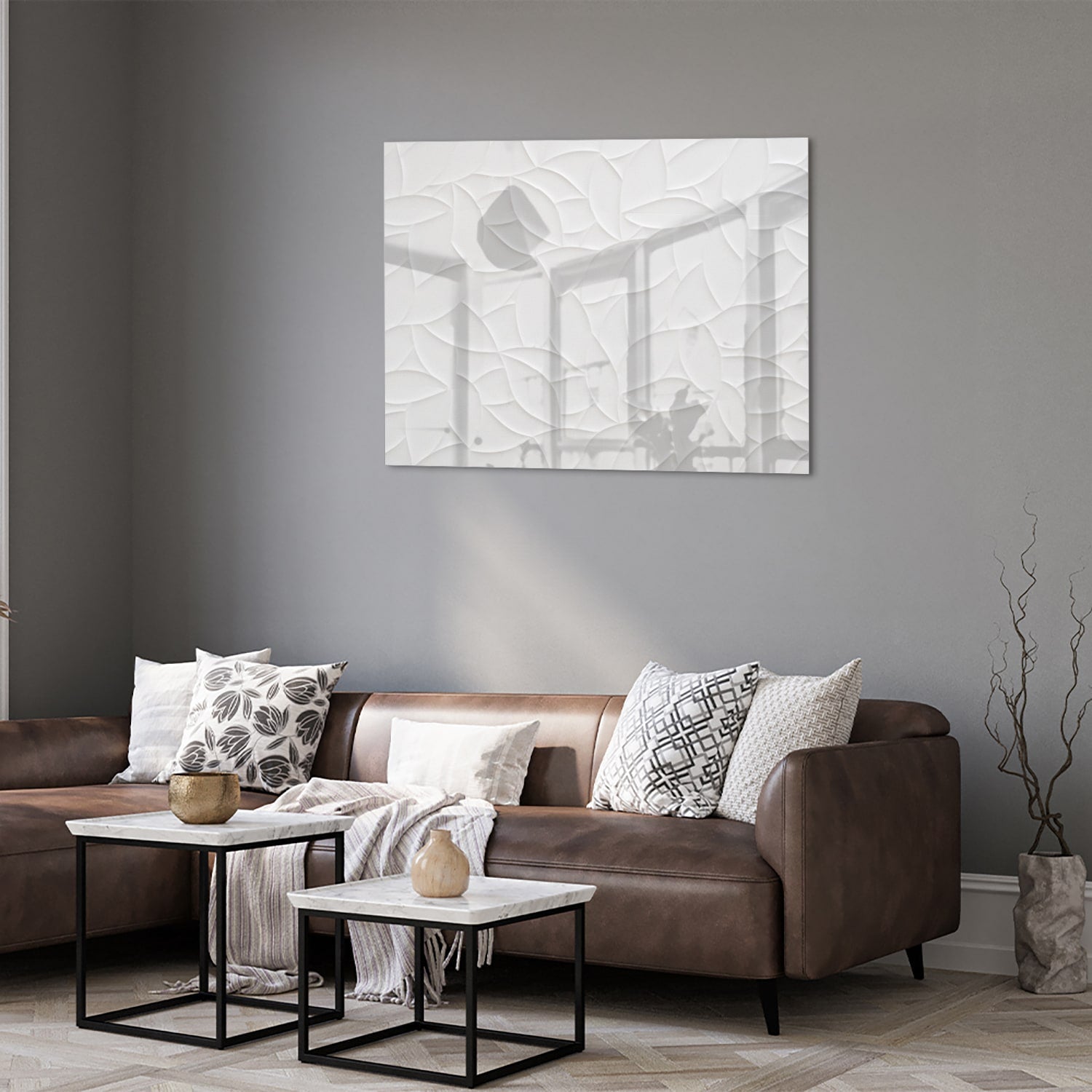 Elegantes Glasbild mit weißer Textur