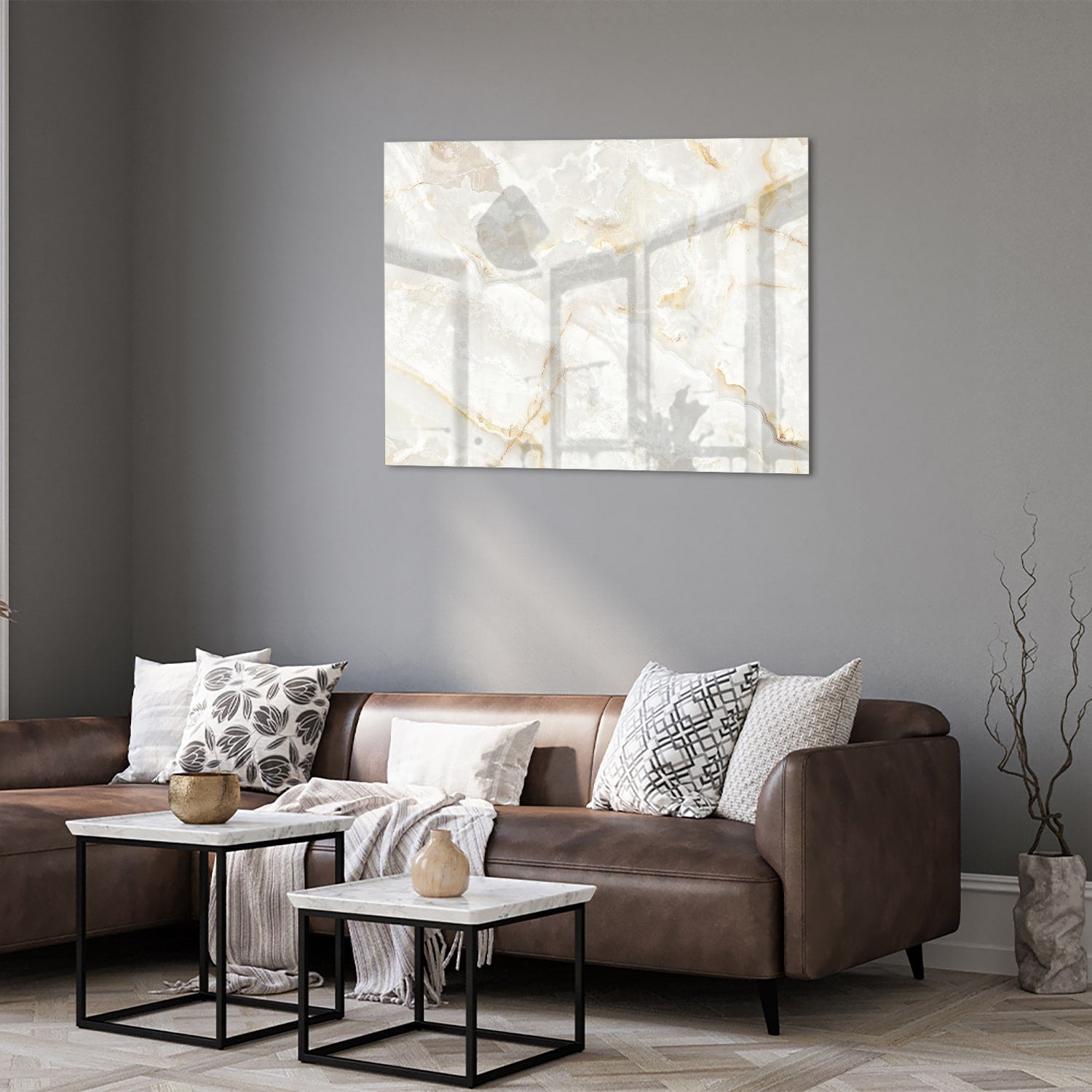 Elegantes Glasbild mit Gold und Grau