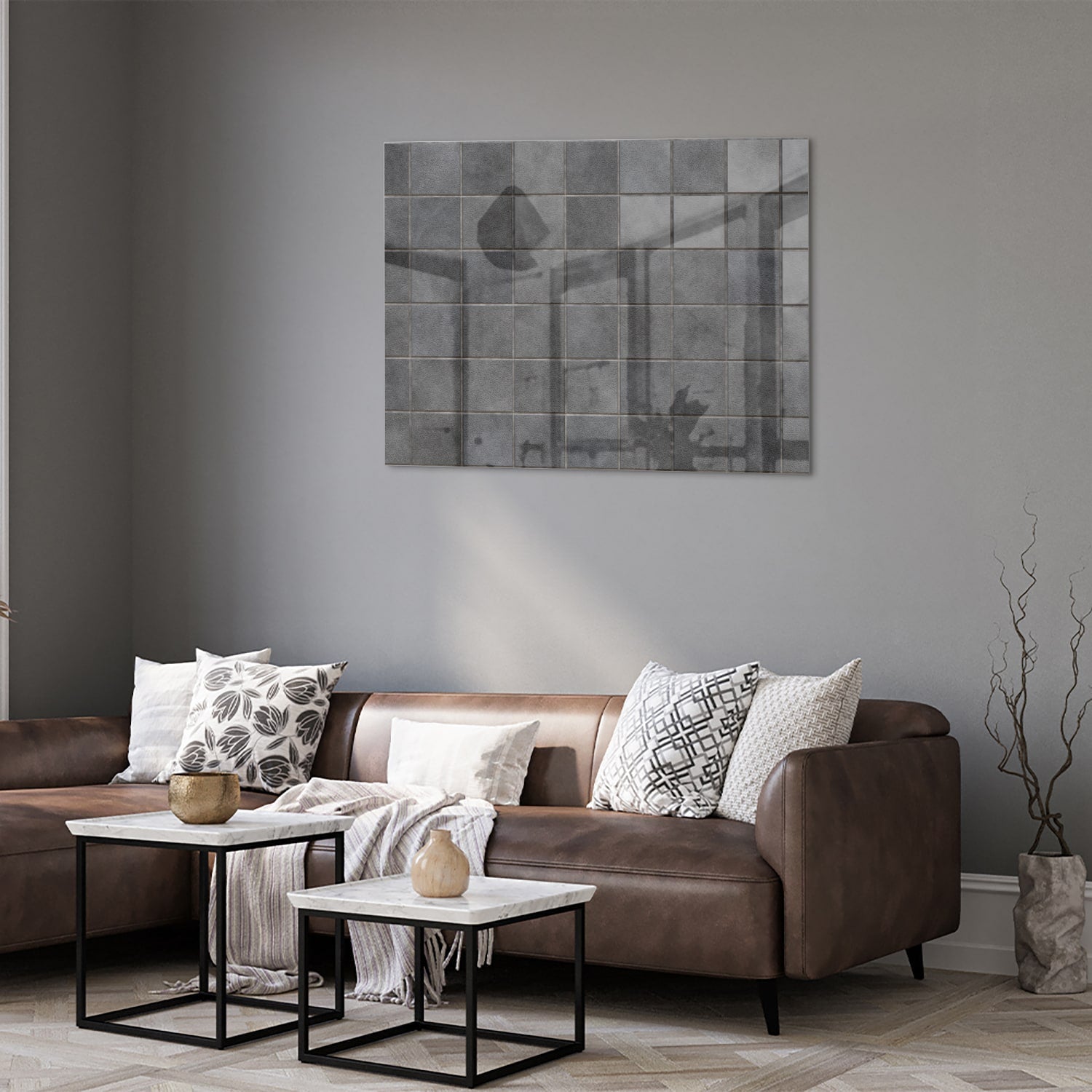 Modernes Glasbild mit Grautönen