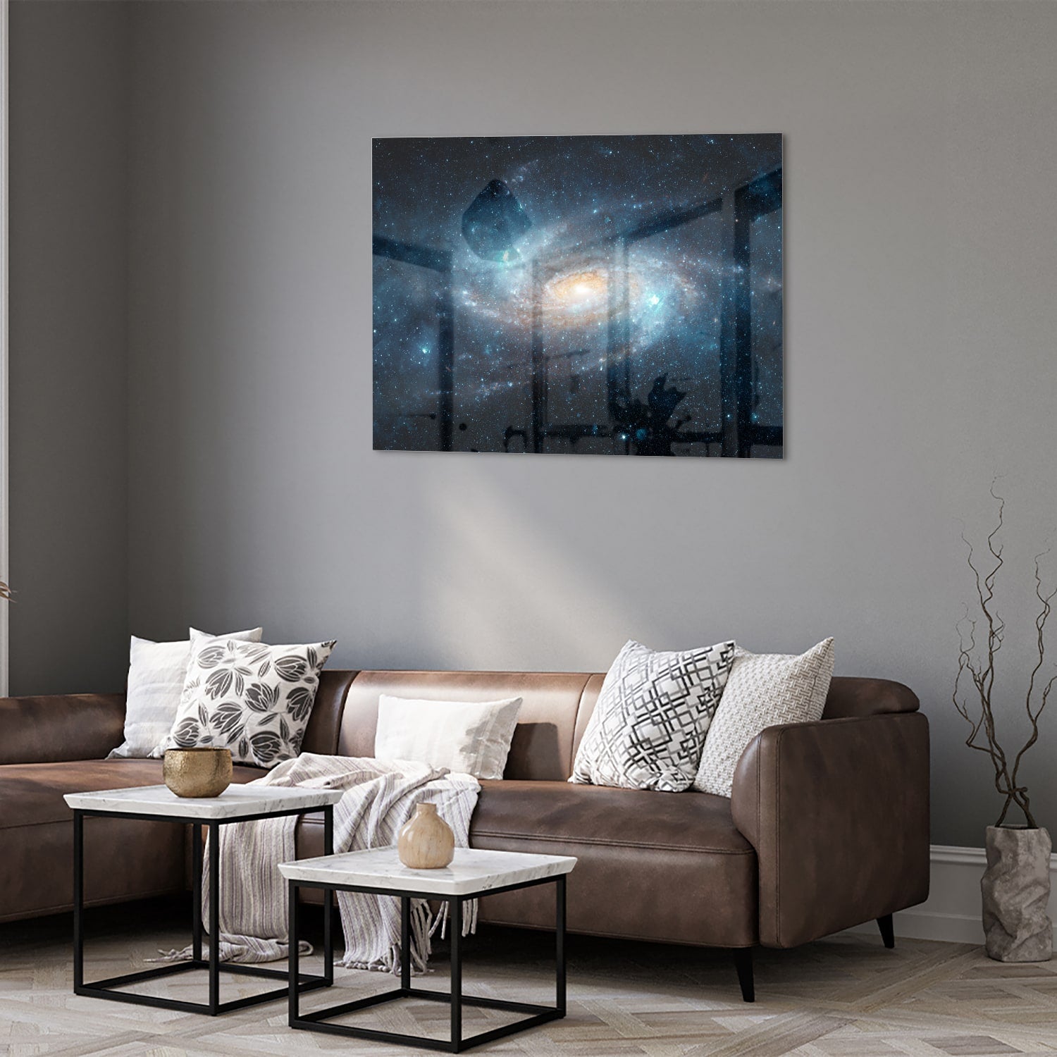 Mystisches Glasbild mit einer Galaxie