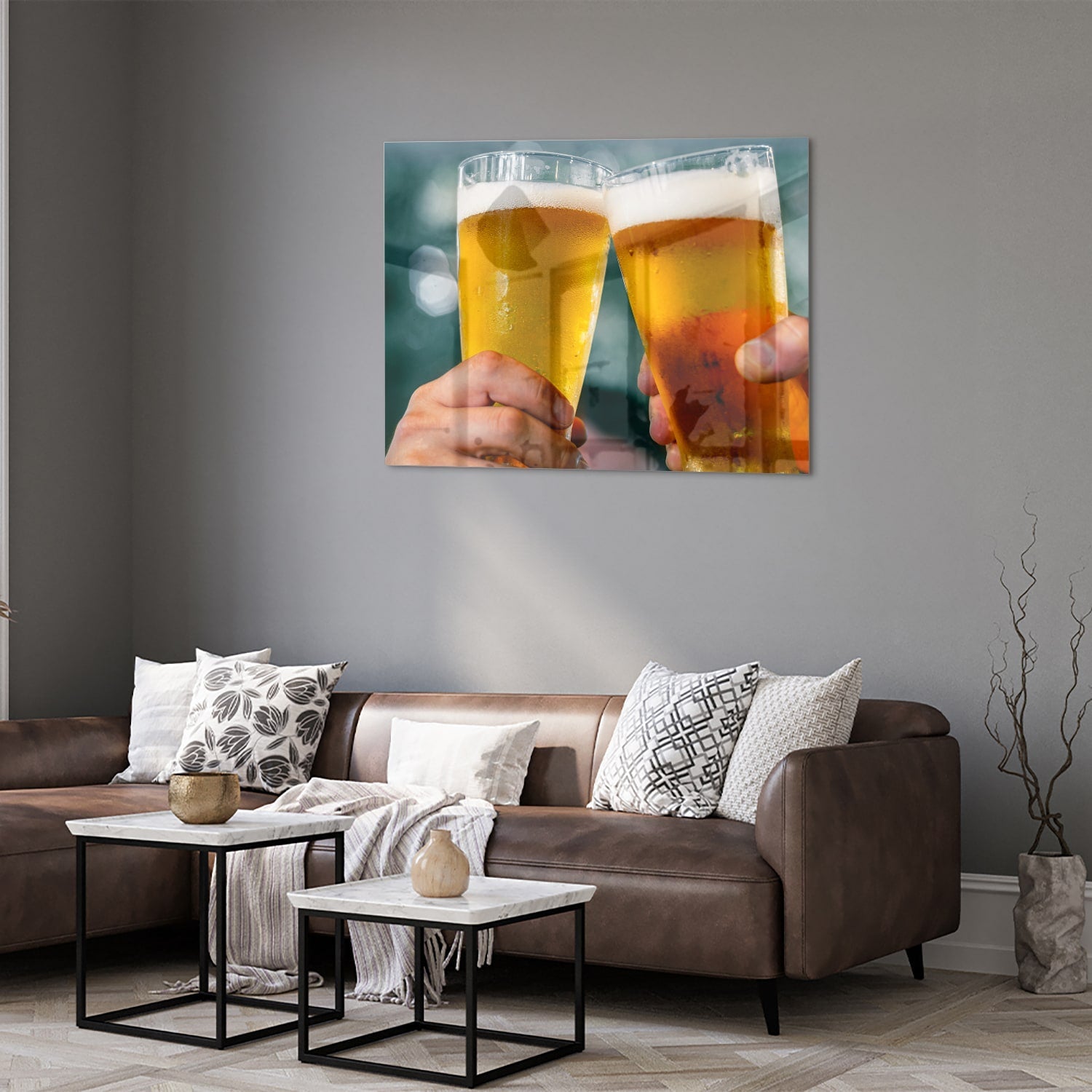 Glasbild mit zwei Biergläsern – Prost