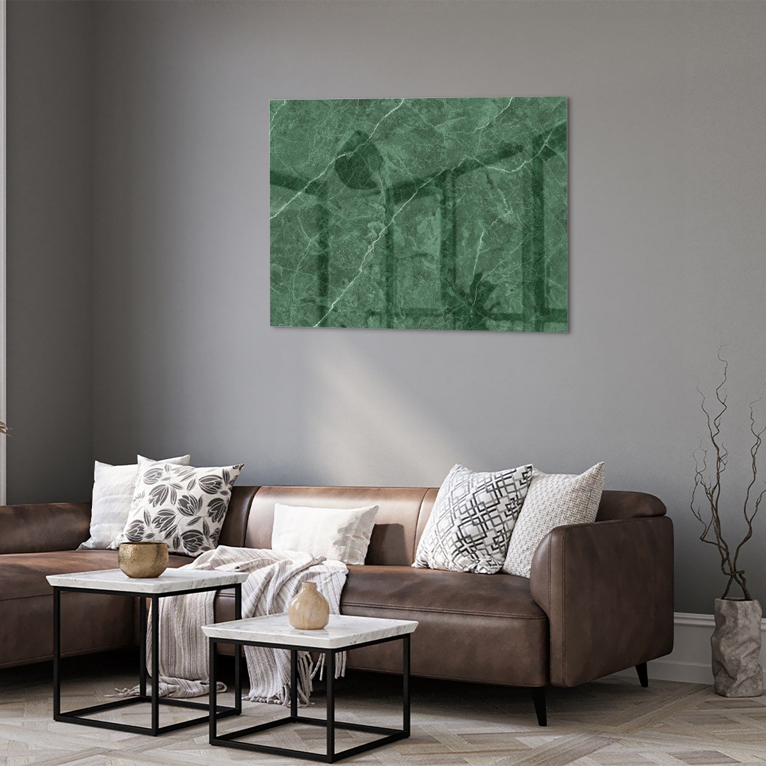 Grünes Glasbild mit Marmoroptik
