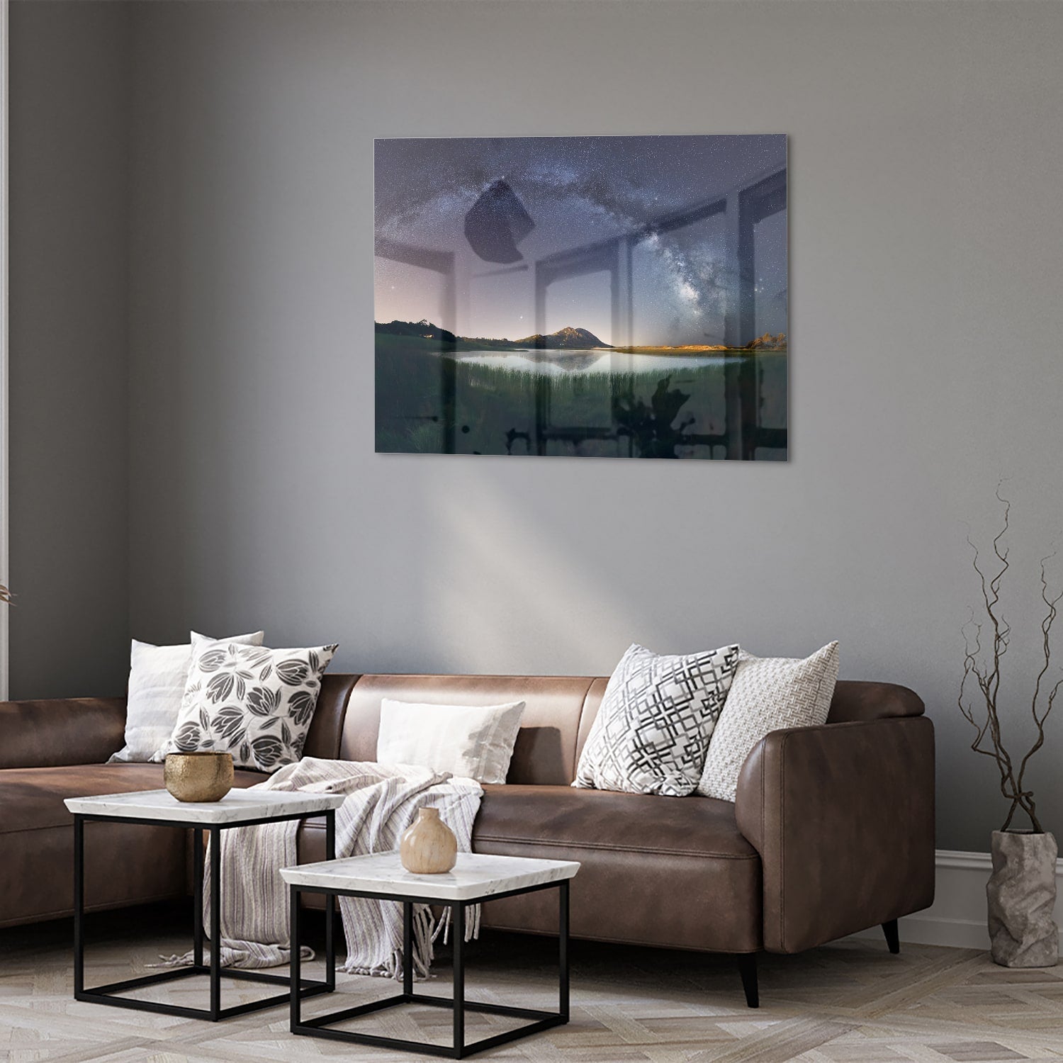 Glasbild: Sternenhimmel und Berge