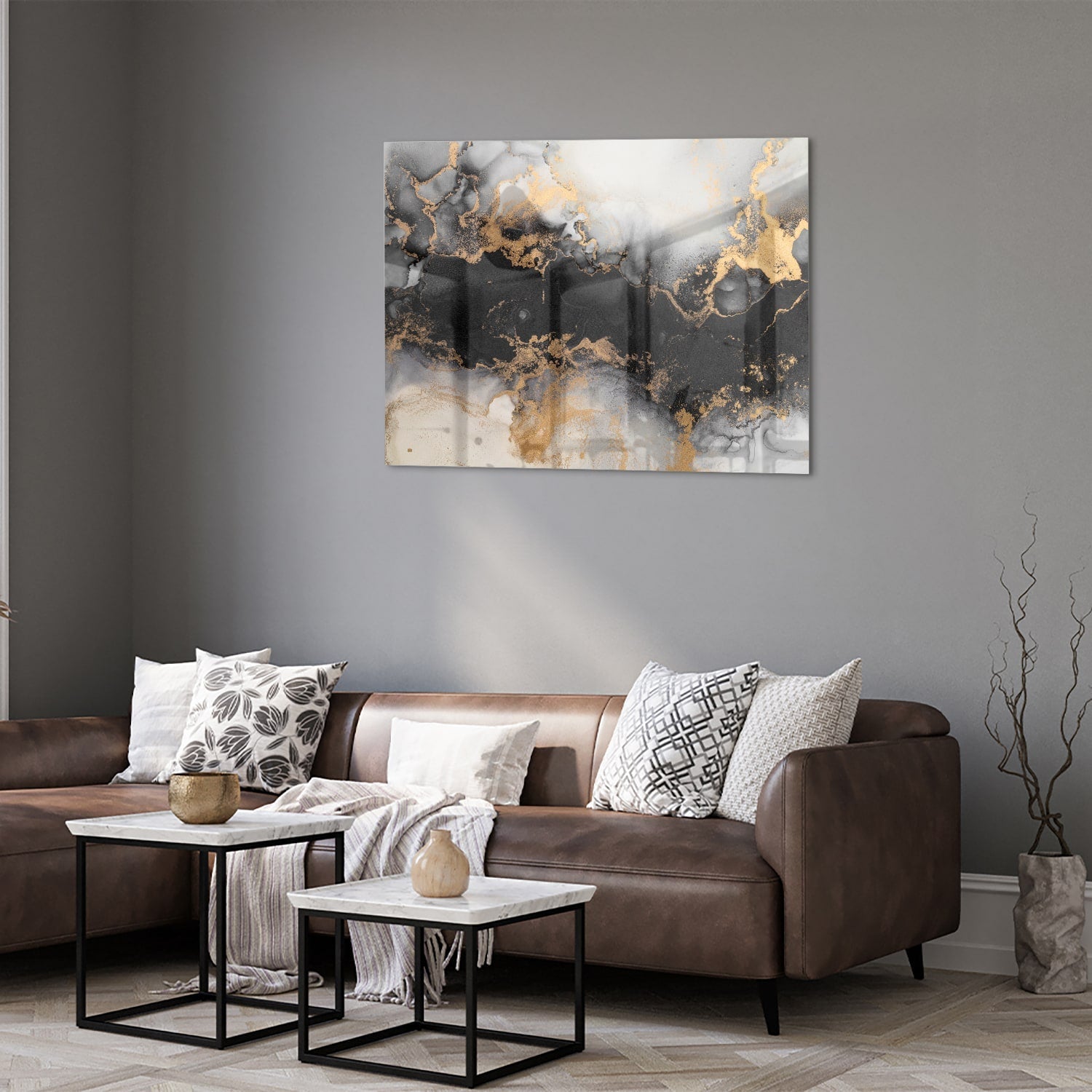 Elegantes Glasbild mit Gold und Schwarz