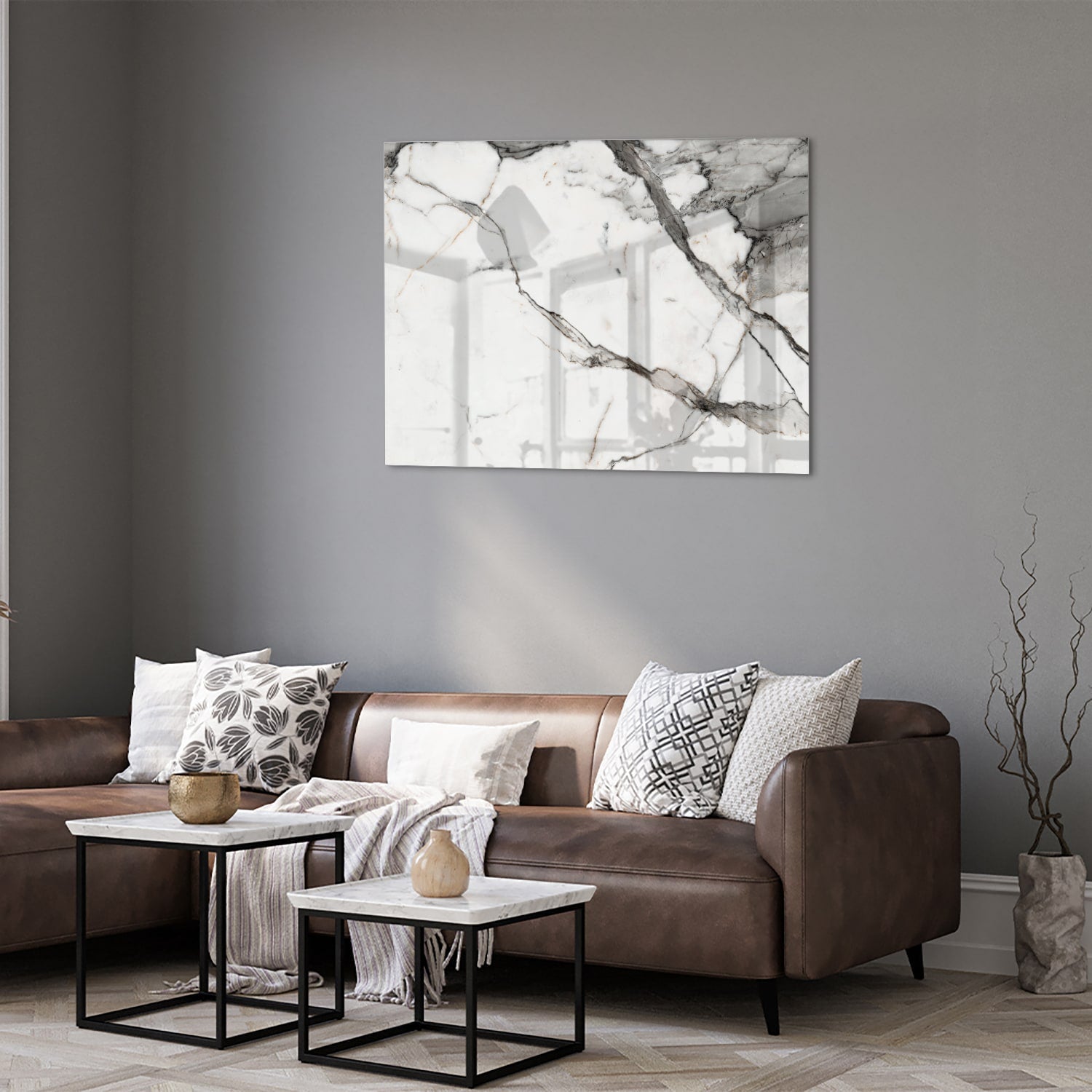 Elegantes Glasbild in Marmoroptik