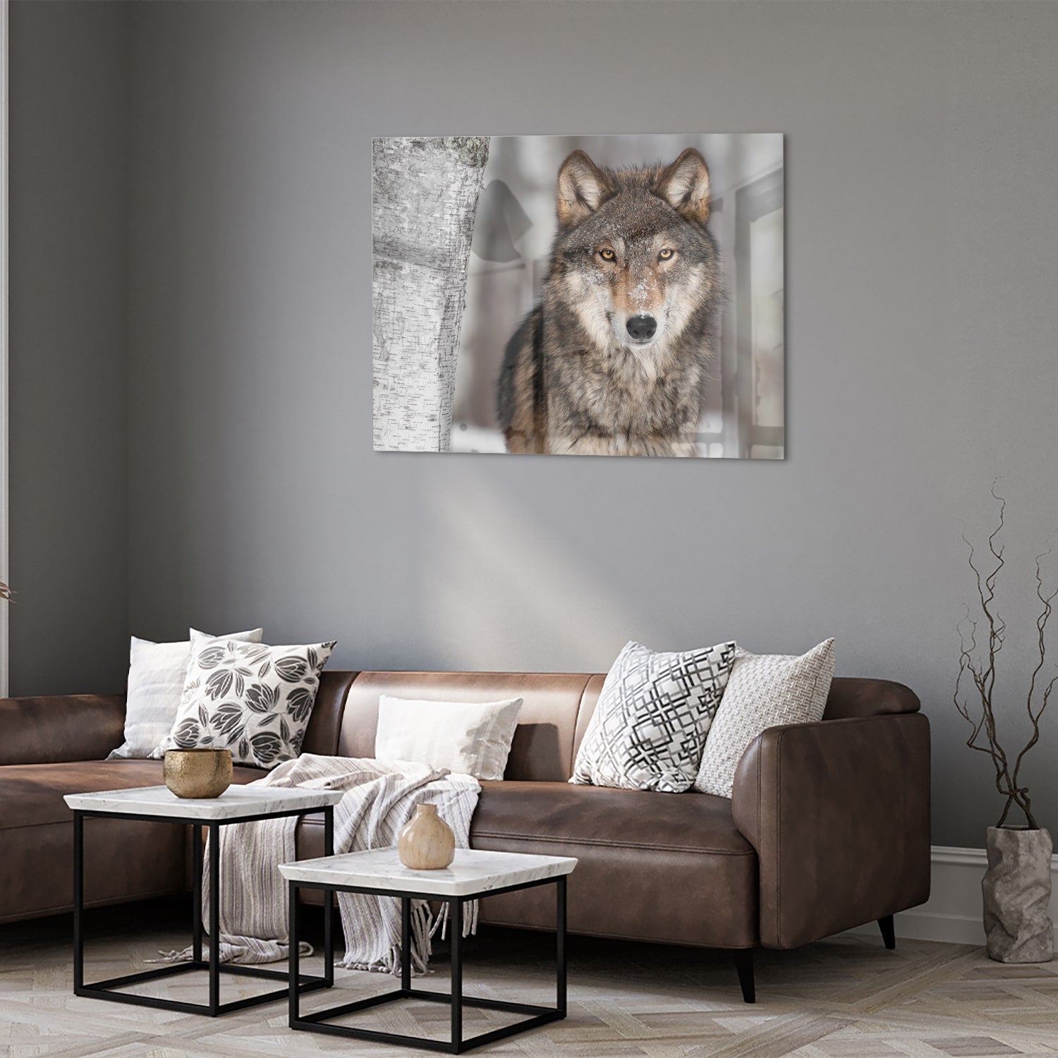 Beeindruckendes Glasbild mit einem Wolf