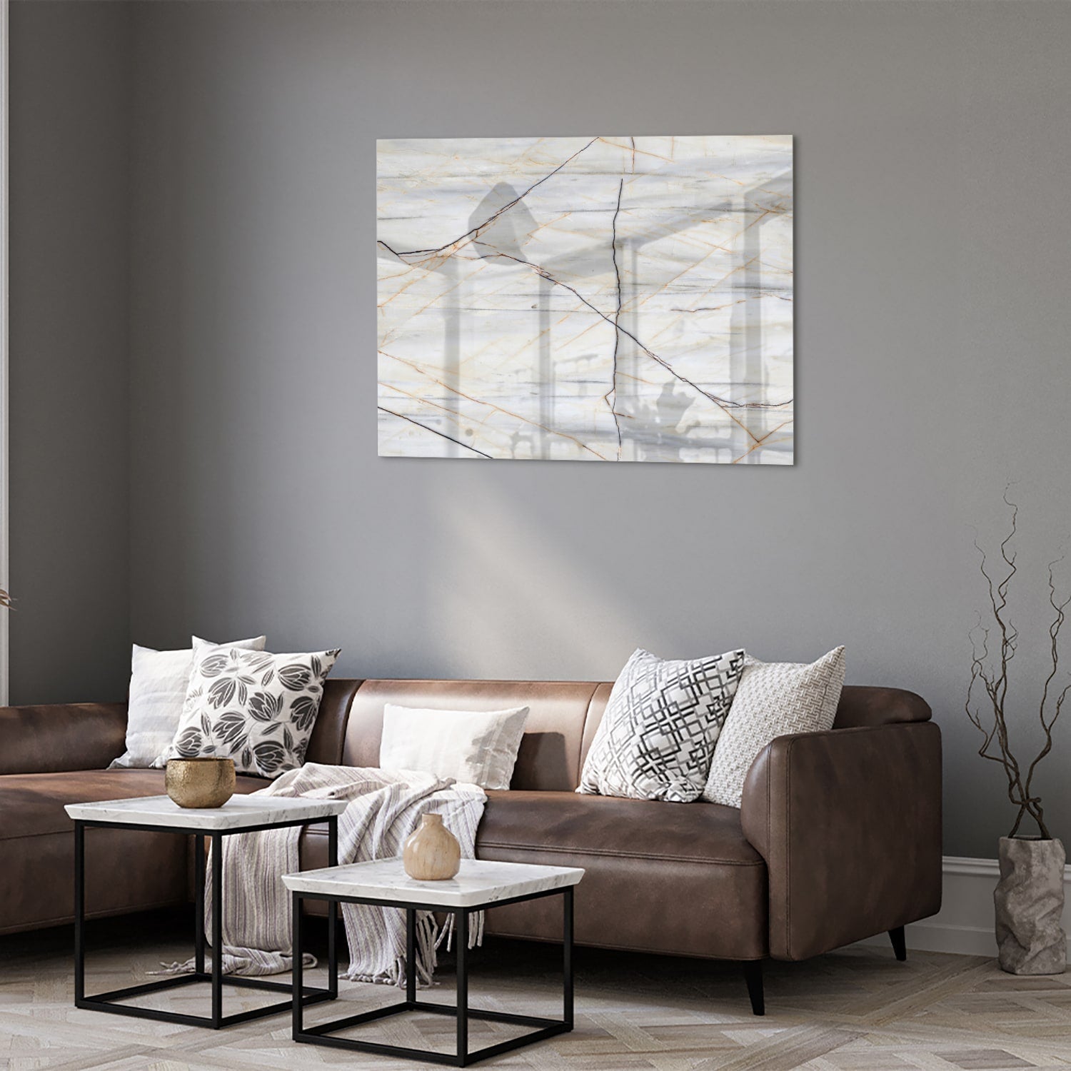 Elegantes Glasbild mit Marmoroptik