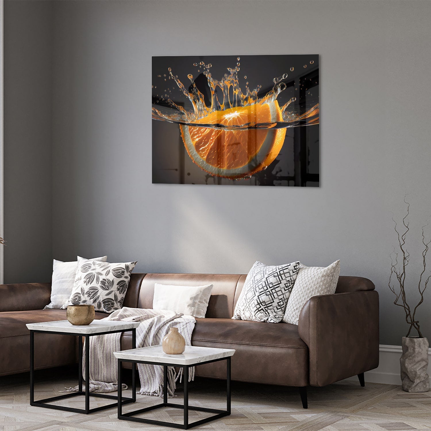 Dynamisches orangefarbenes Glasbild