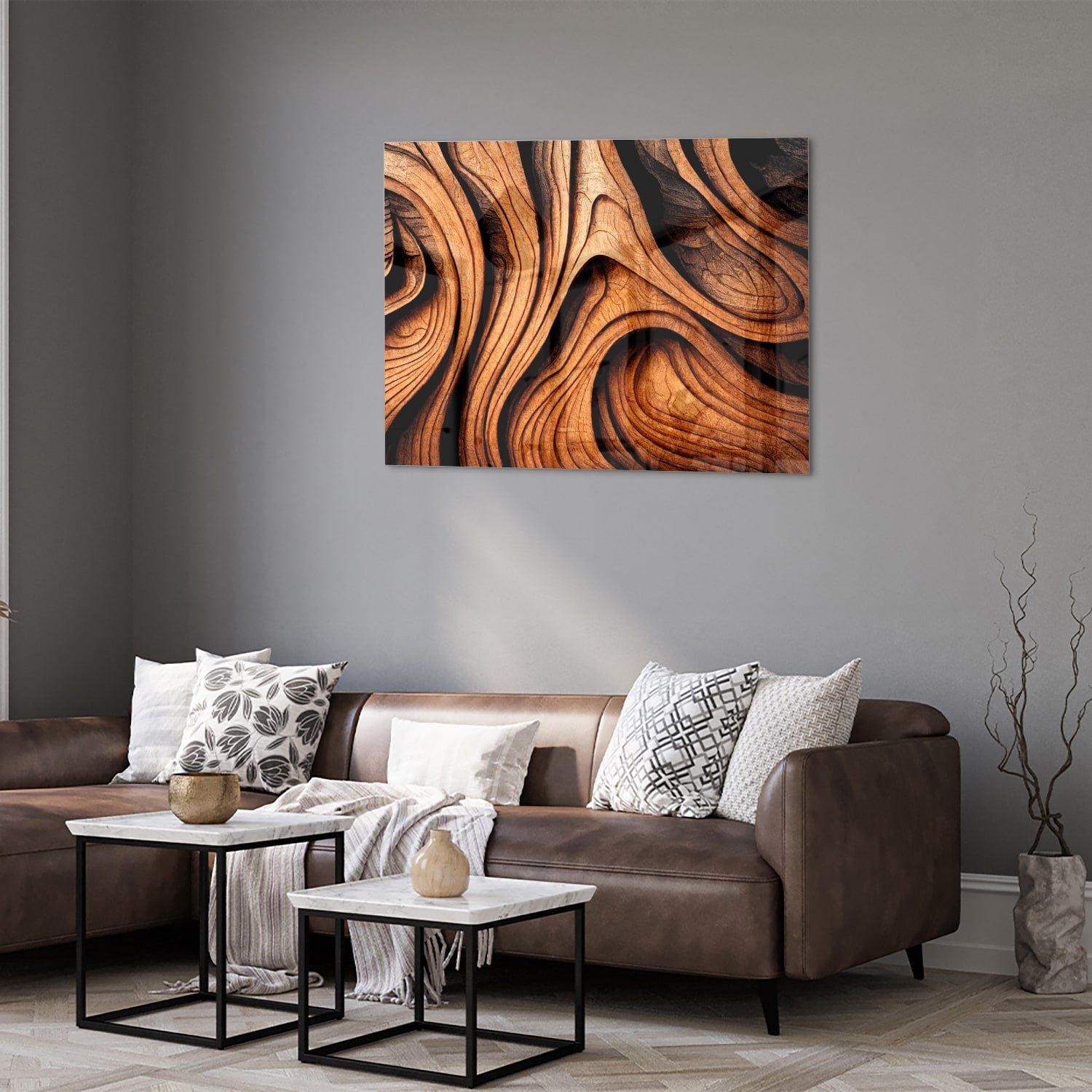 Elegantes Glasbild mit Holzstruktur