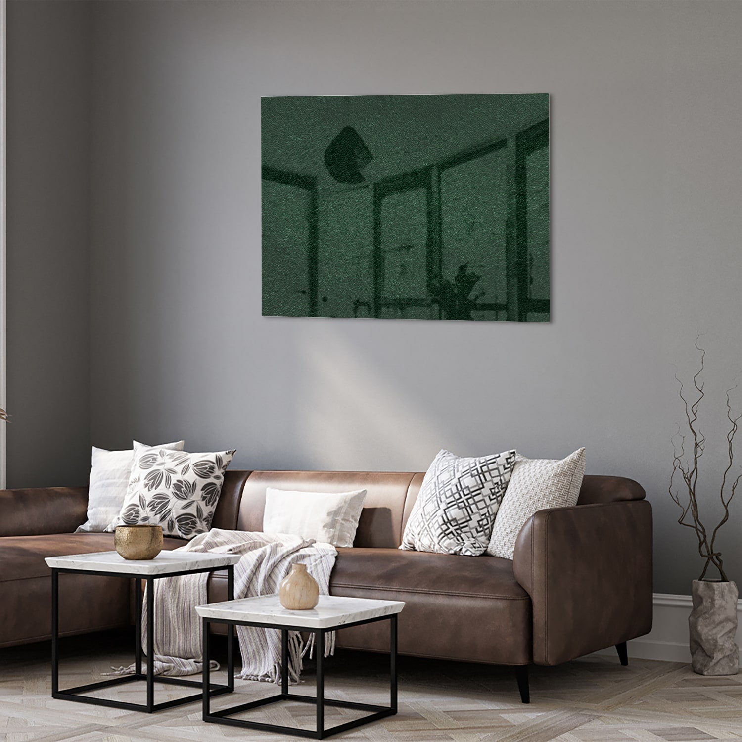 Minimalistisches grünes Glasbild für moderne Einrichtungen