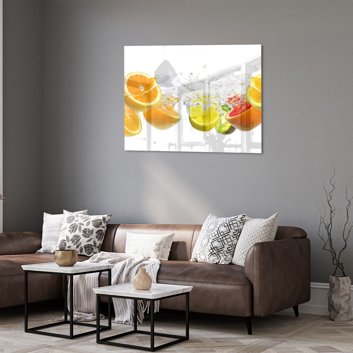 Erfrischendes Glasbild mit Zitrusfrüchten