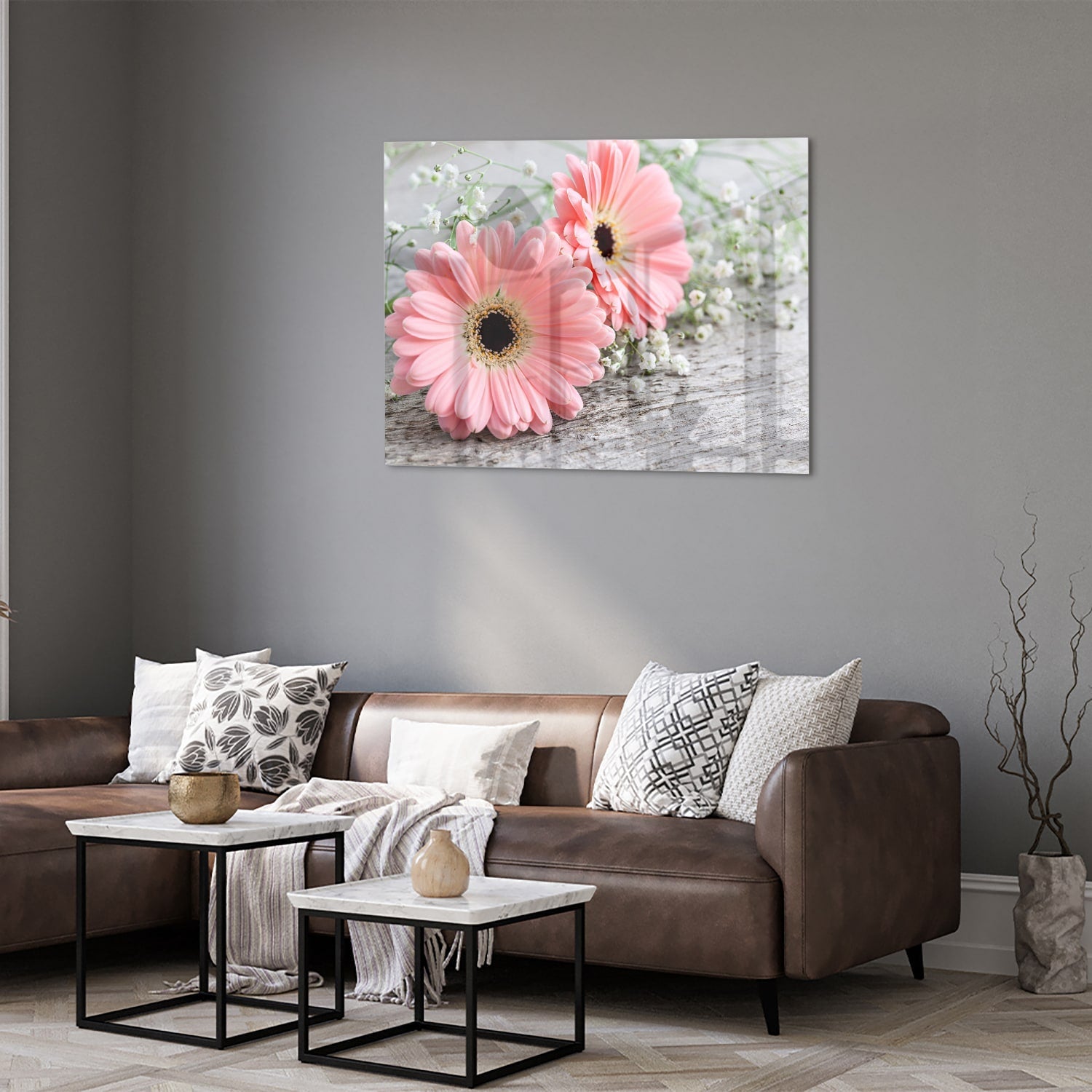 Rosafarbenes Gerbera-Glasbild für ein modernes Zuhause