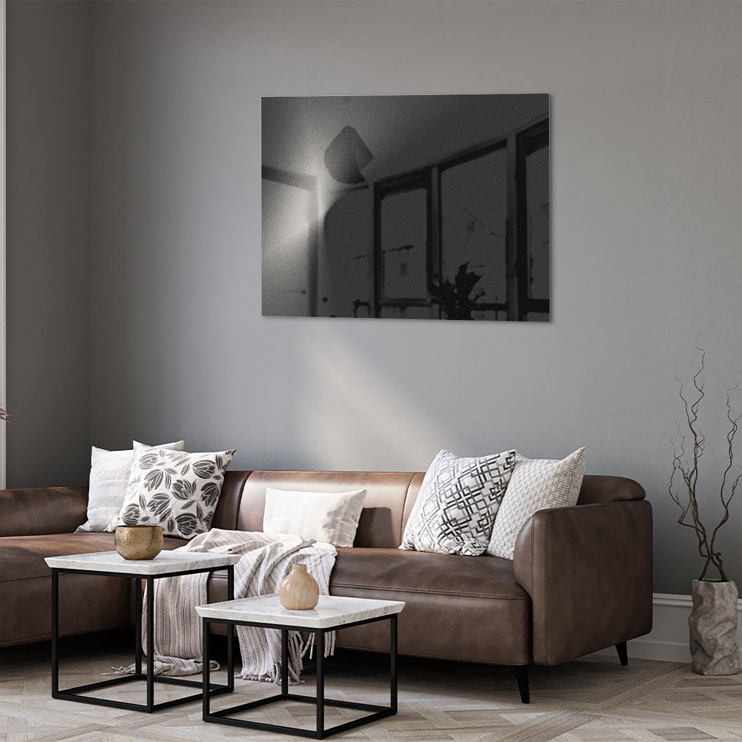 Modernes Glasbild für ein geradliniges Wohnzimmer