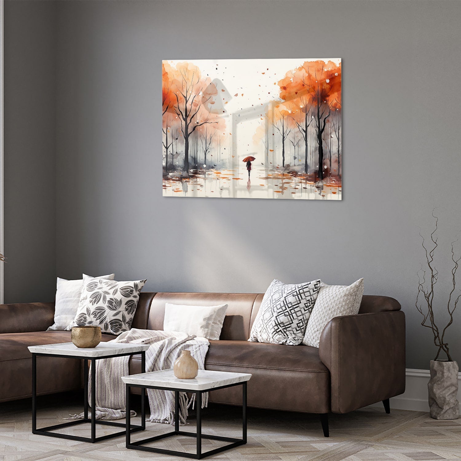 Zauberhaftes Glasbild mit Herbstlandschaft