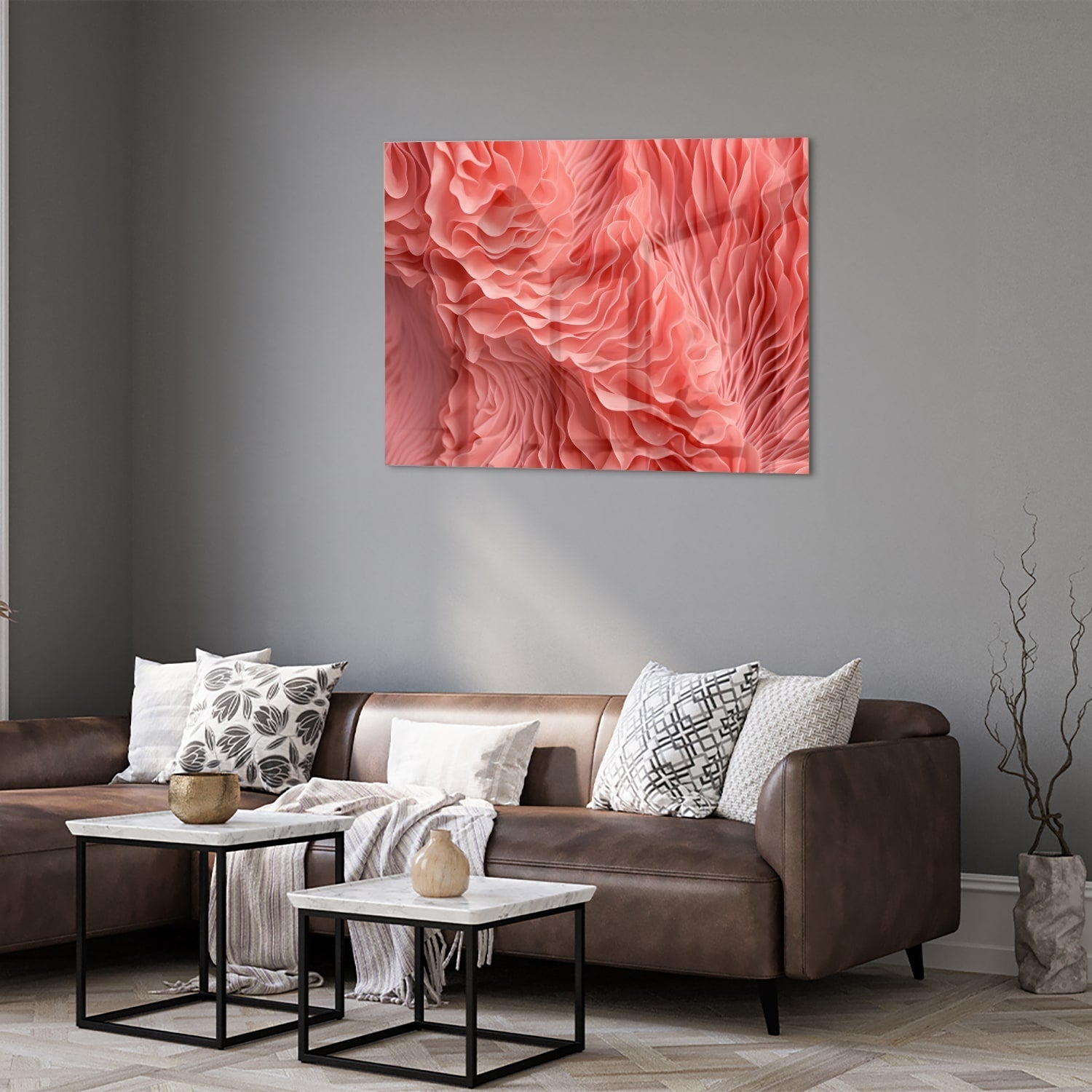Abstraktes rosa Glasbild mit wellenförmigem Muster