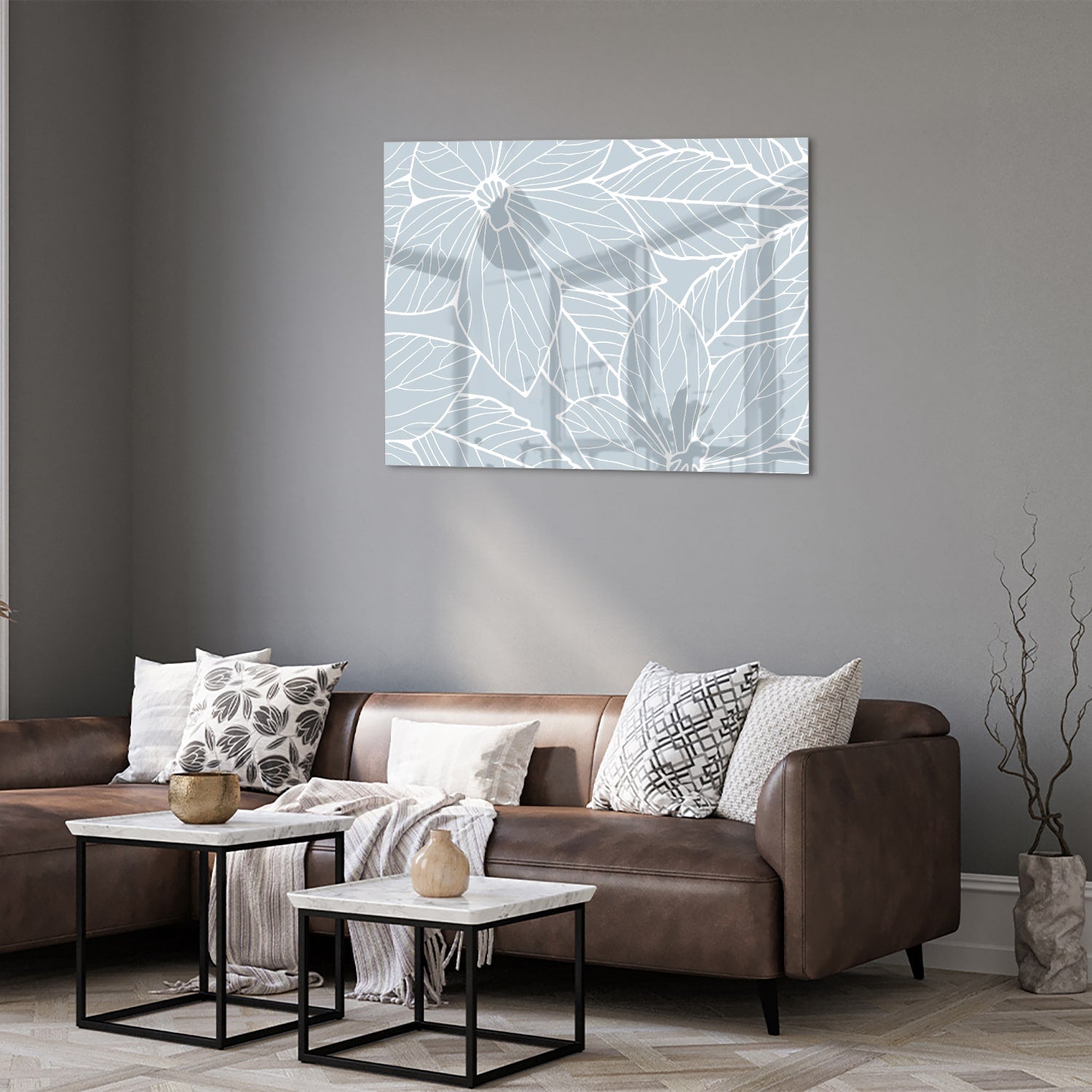 Stilvolles Glasbild mit botanischen Motiven