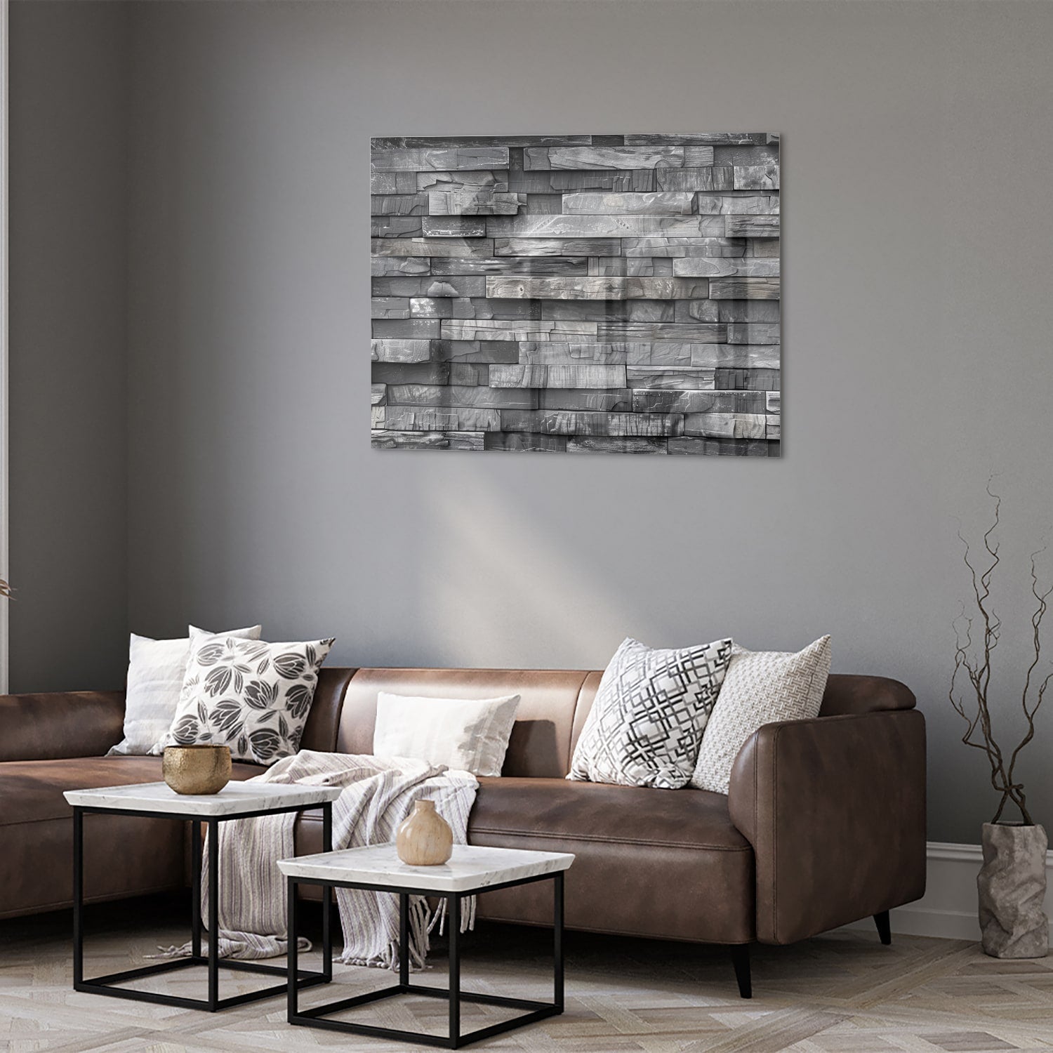 Modernes Glasbild mit grauer Textur