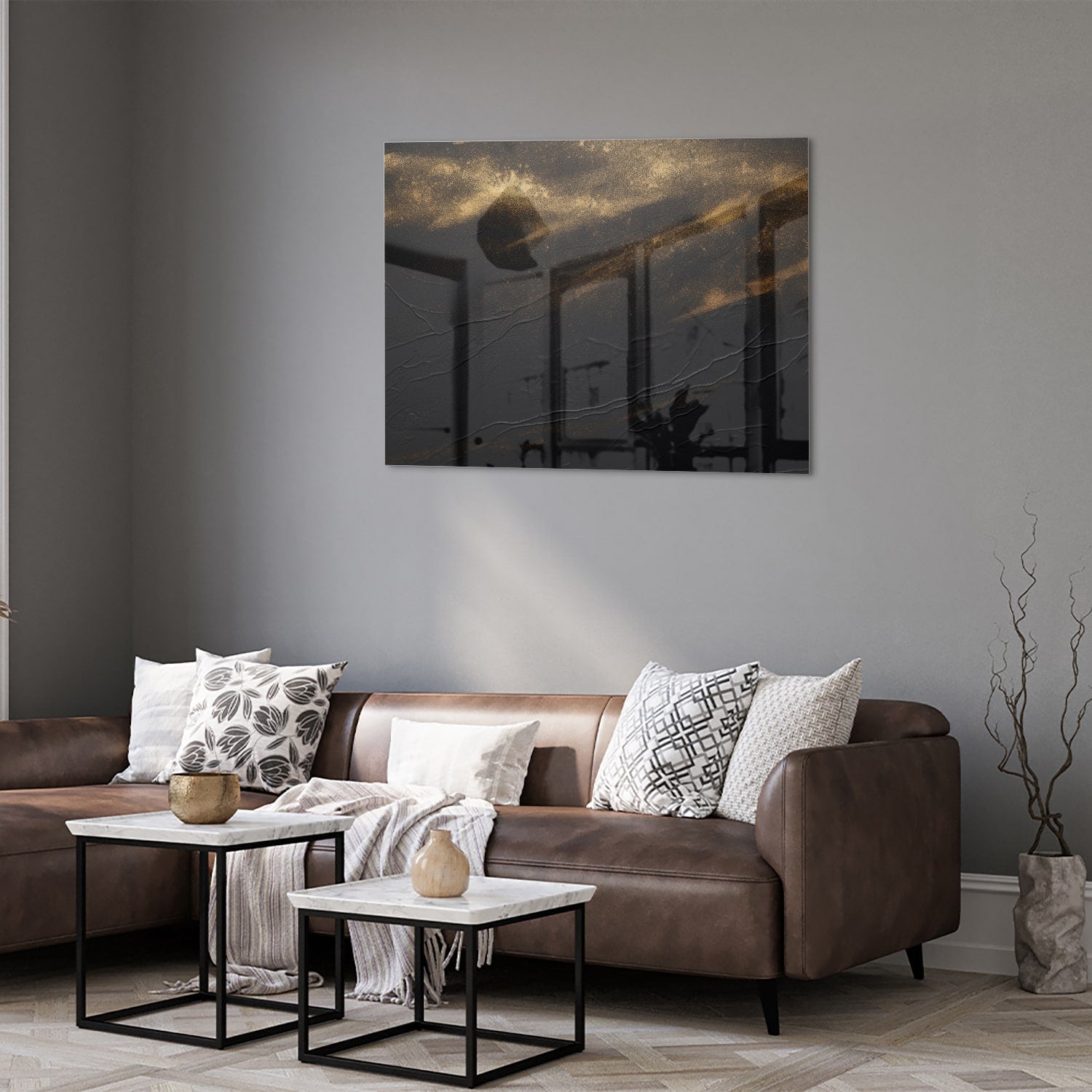 Modernes Glasbild mit goldenen Akzenten