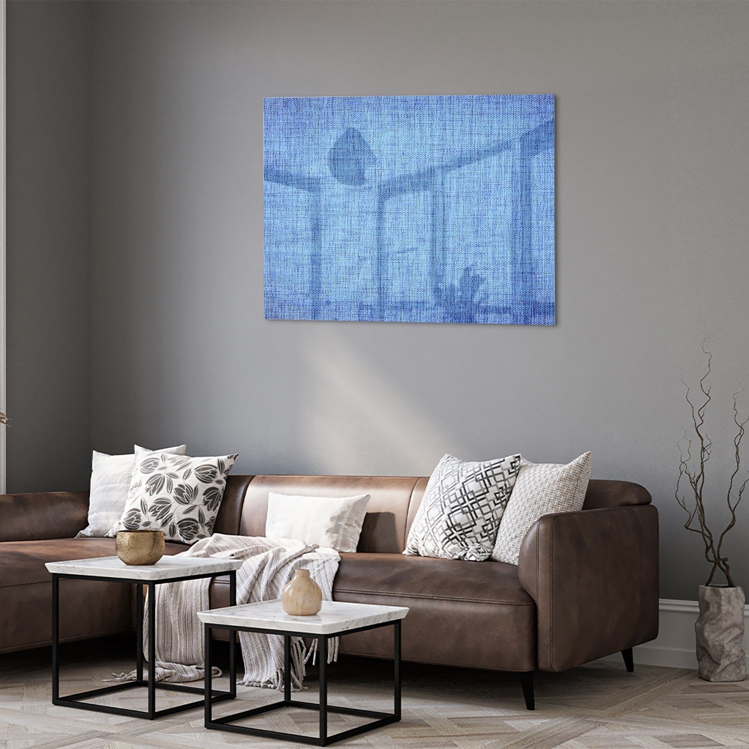 Elegantes blaues Glasbild für moderne Innenräume