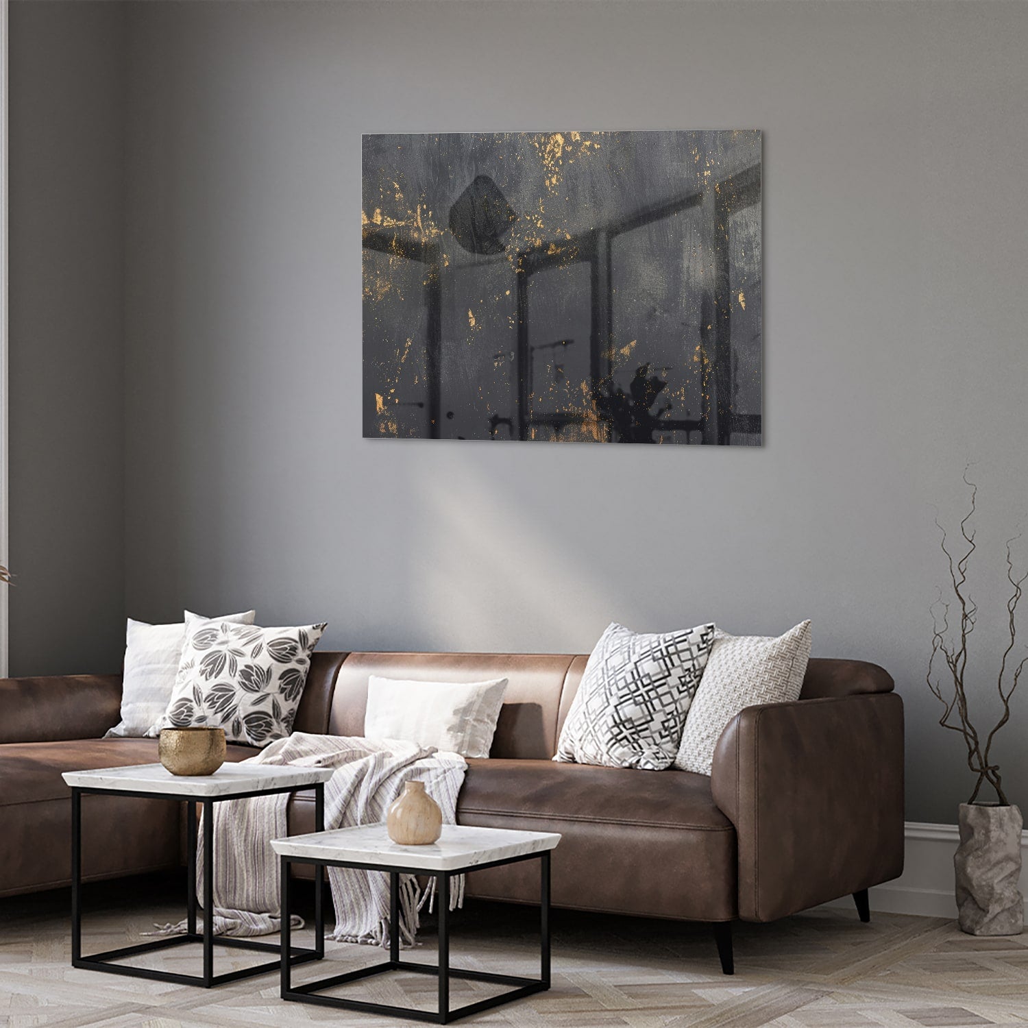 Stilvolles Glasbild mit goldenen Akzenten