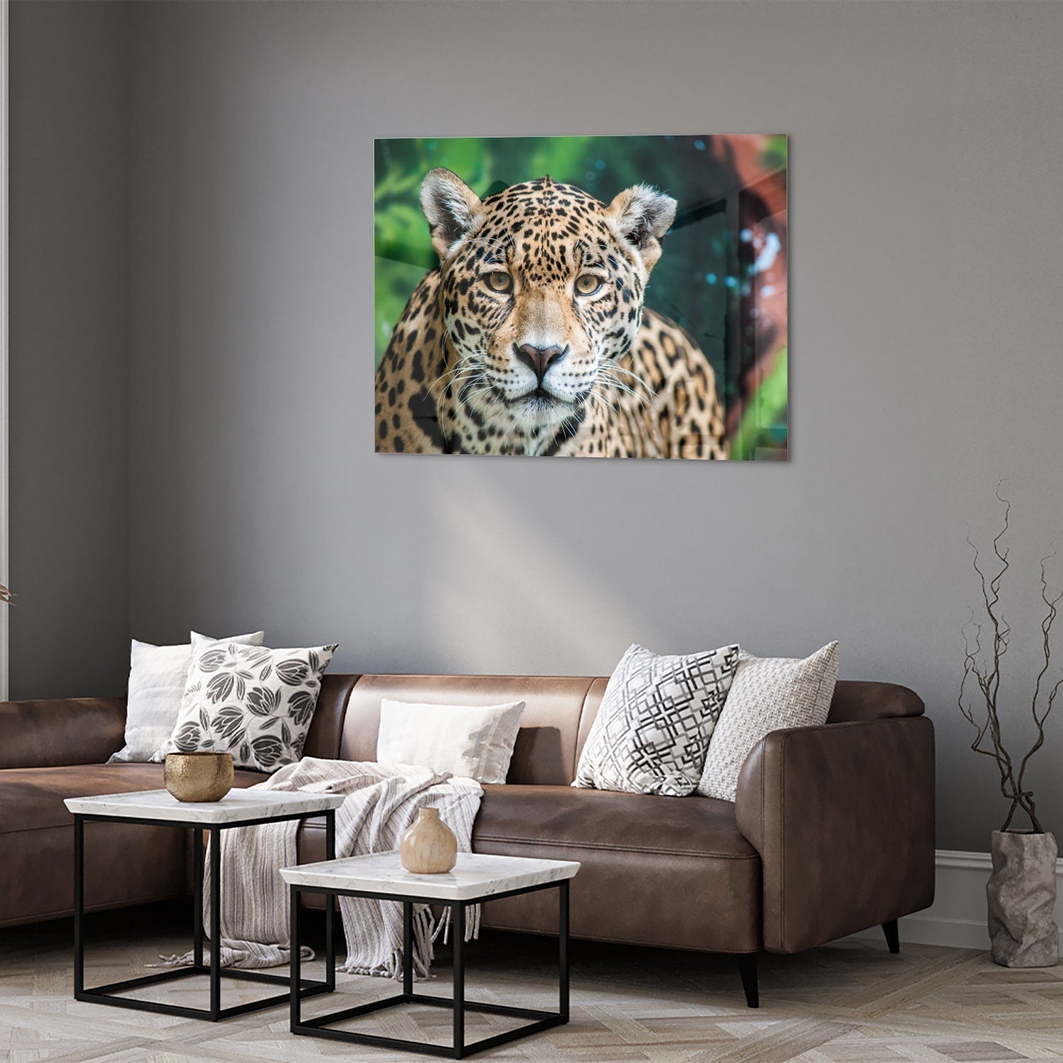 Beeindruckendes Glasbild mit einem Jaguar