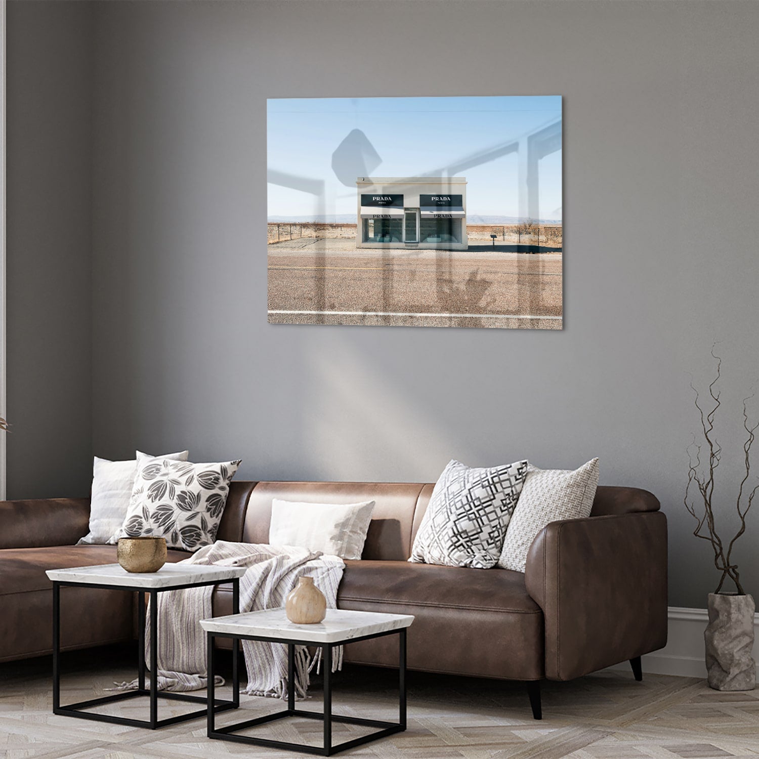 Modernes Glasbild mit einer Wüstenlandschaft