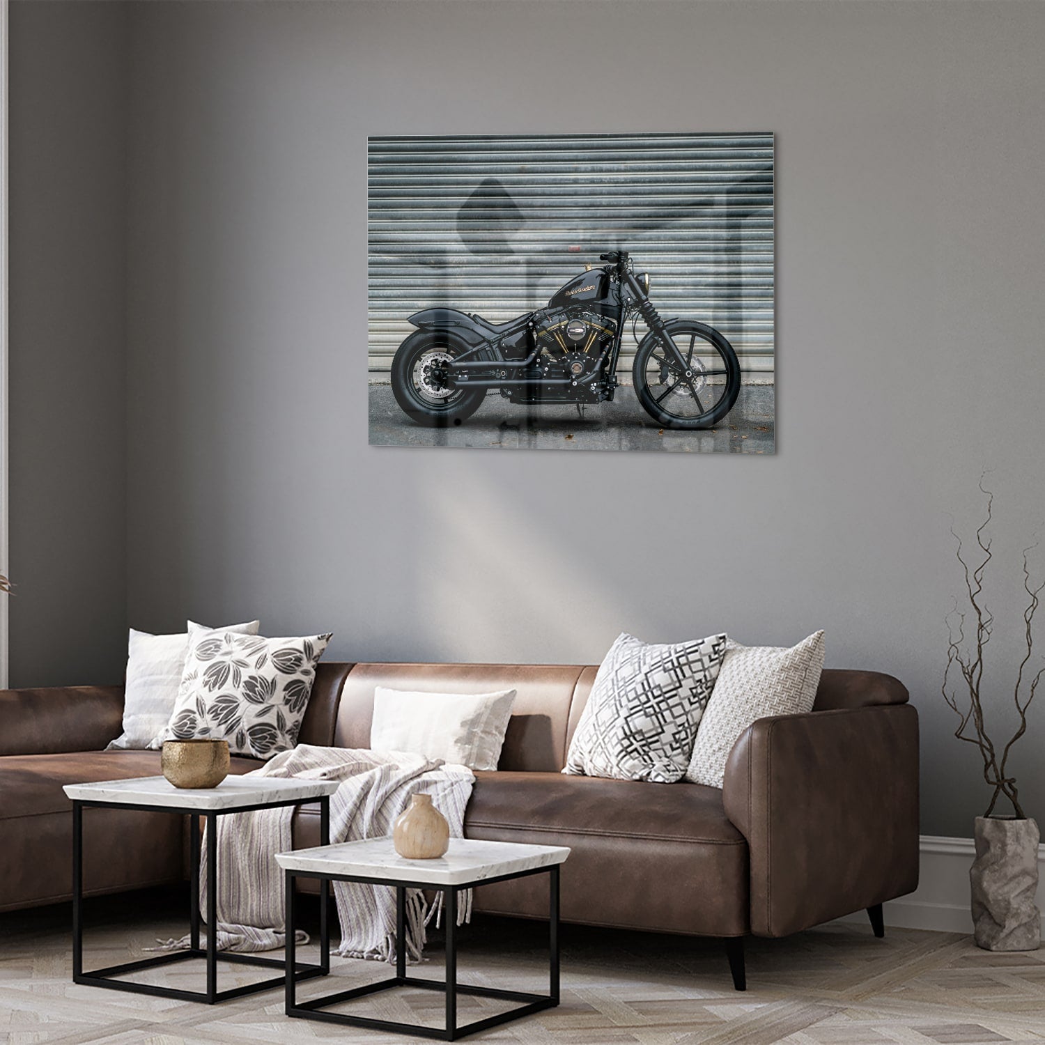 Stilvolles Glasbild mit einem Motorrad