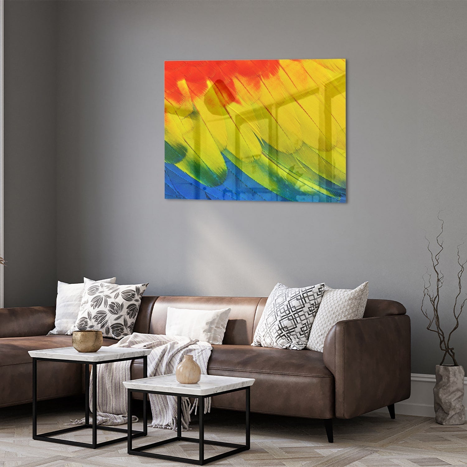Farbenfrohes Glasbild mit abstrakten Wellen