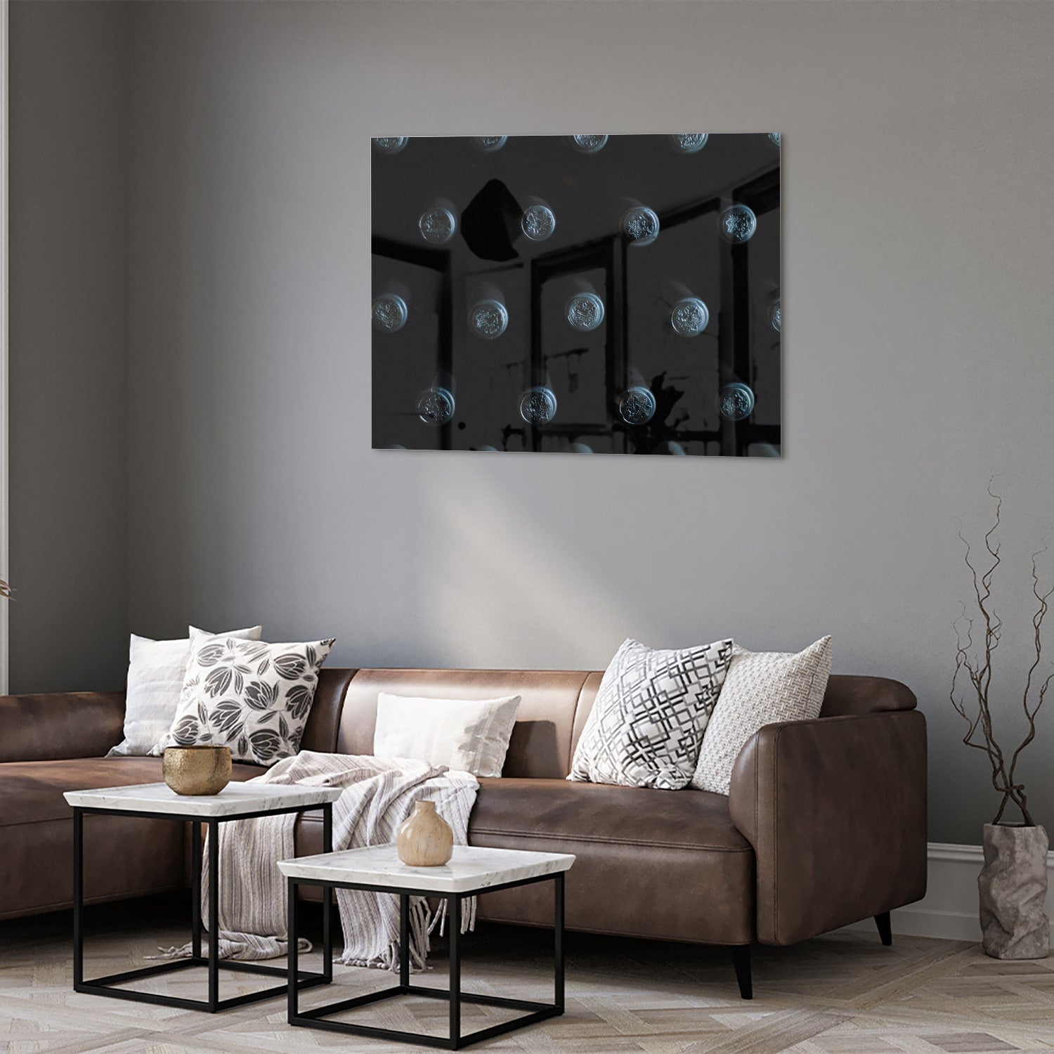 Modernes Glasbild mit abstrakten Kreisen
