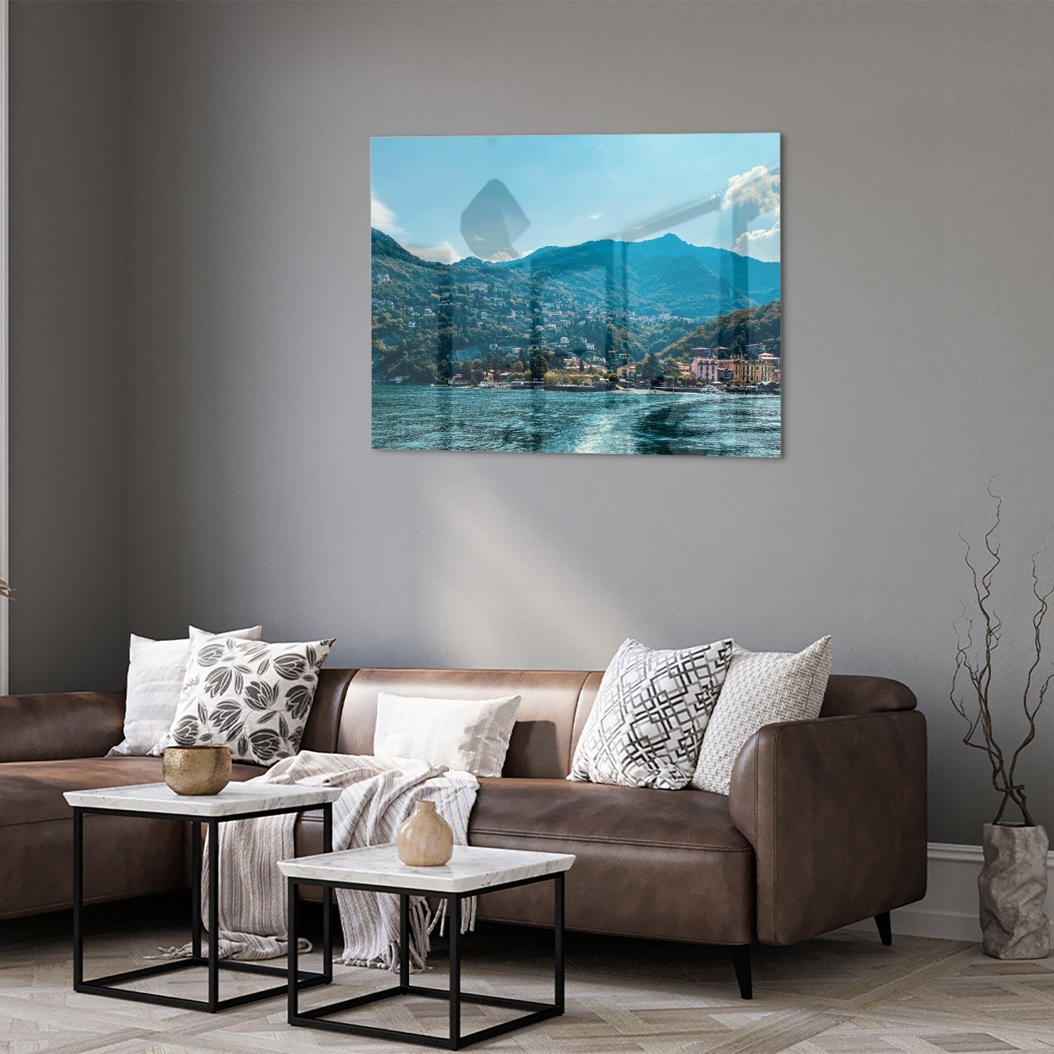 Atemberaubendes Glasbild mit Berglandschaft