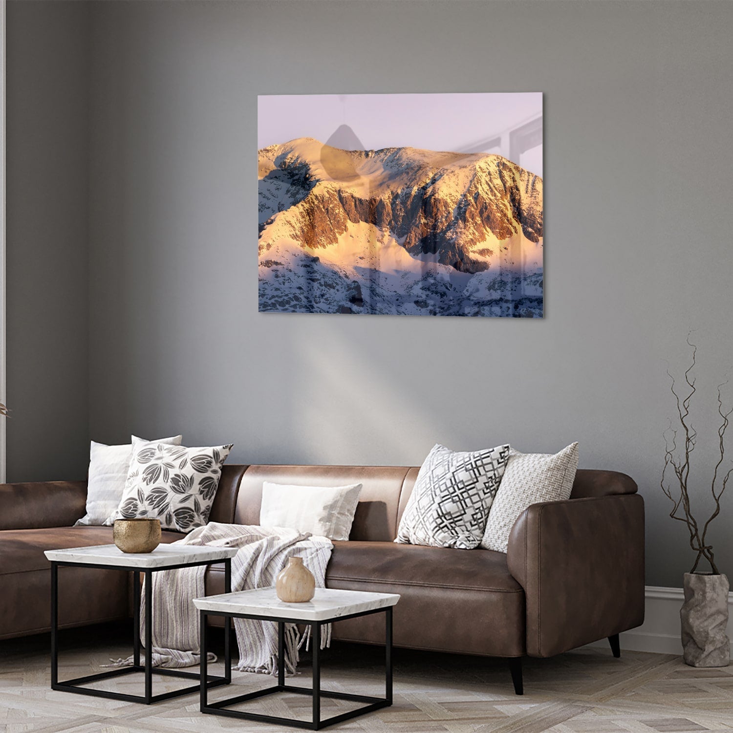 Atemberaubendes Glasbild mit Berglandschaft