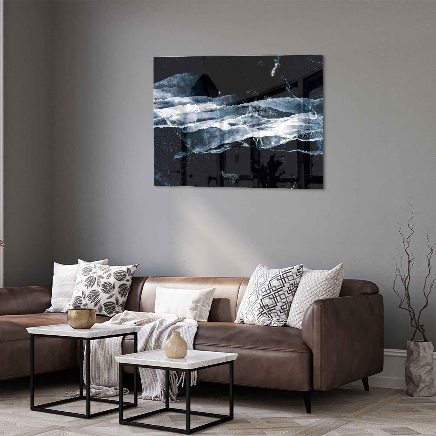 Abstraktes Glasbild für den Innenraum bei Nacht