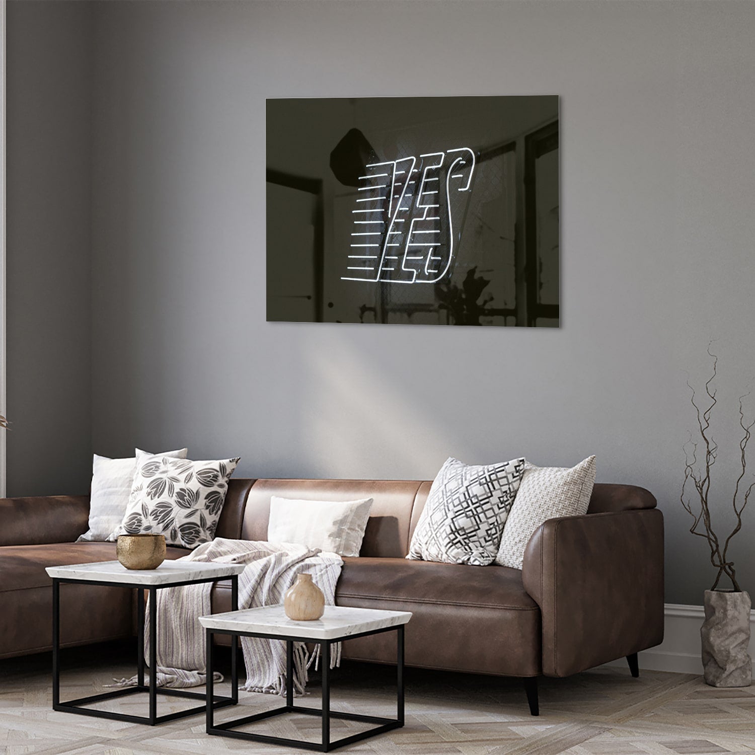 Glasbild mit 'YES' Schriftzug in modernem Design