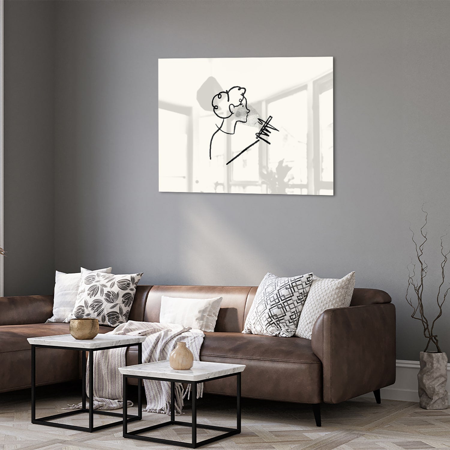 Minimalistisches Glasbild mit moderner Illustration
