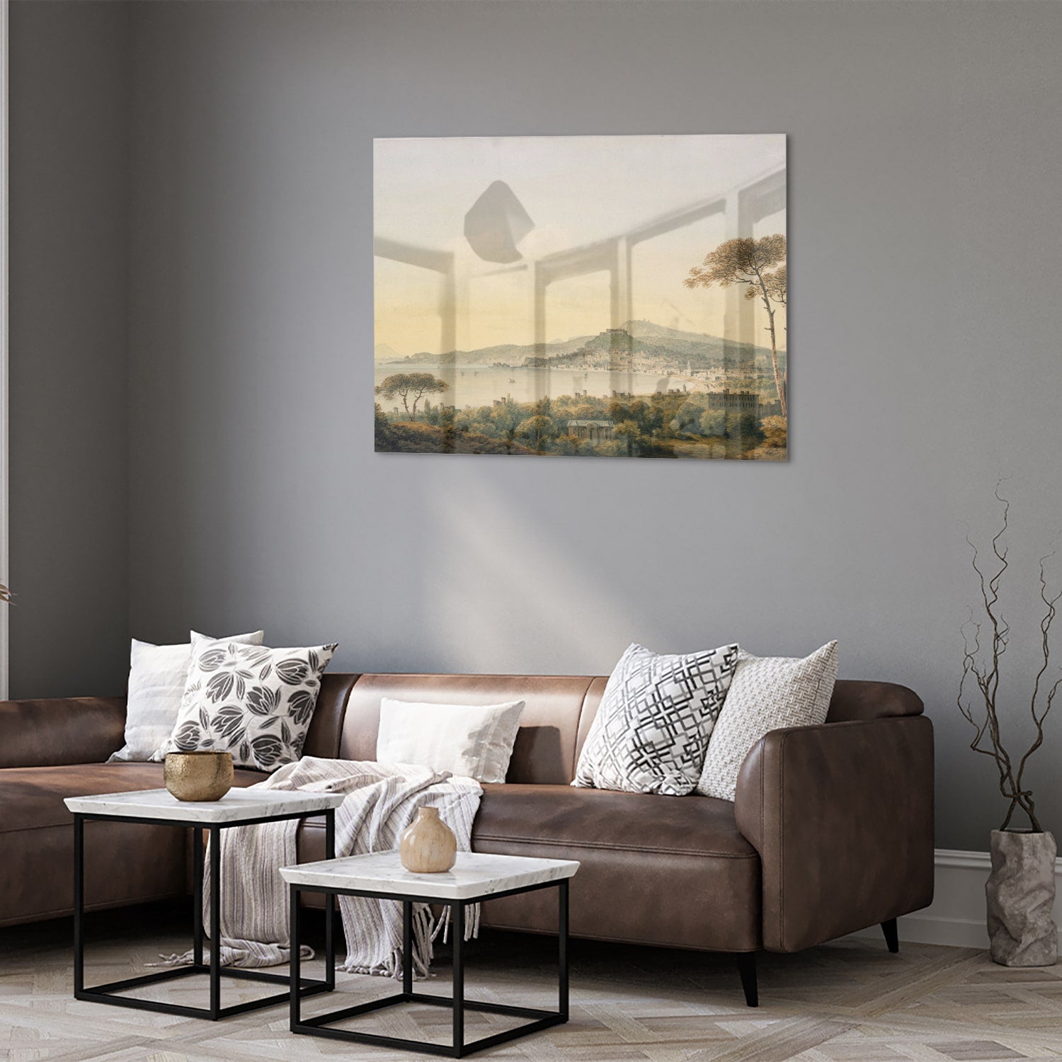 Rustikales Glasbild mit Berglandschaft