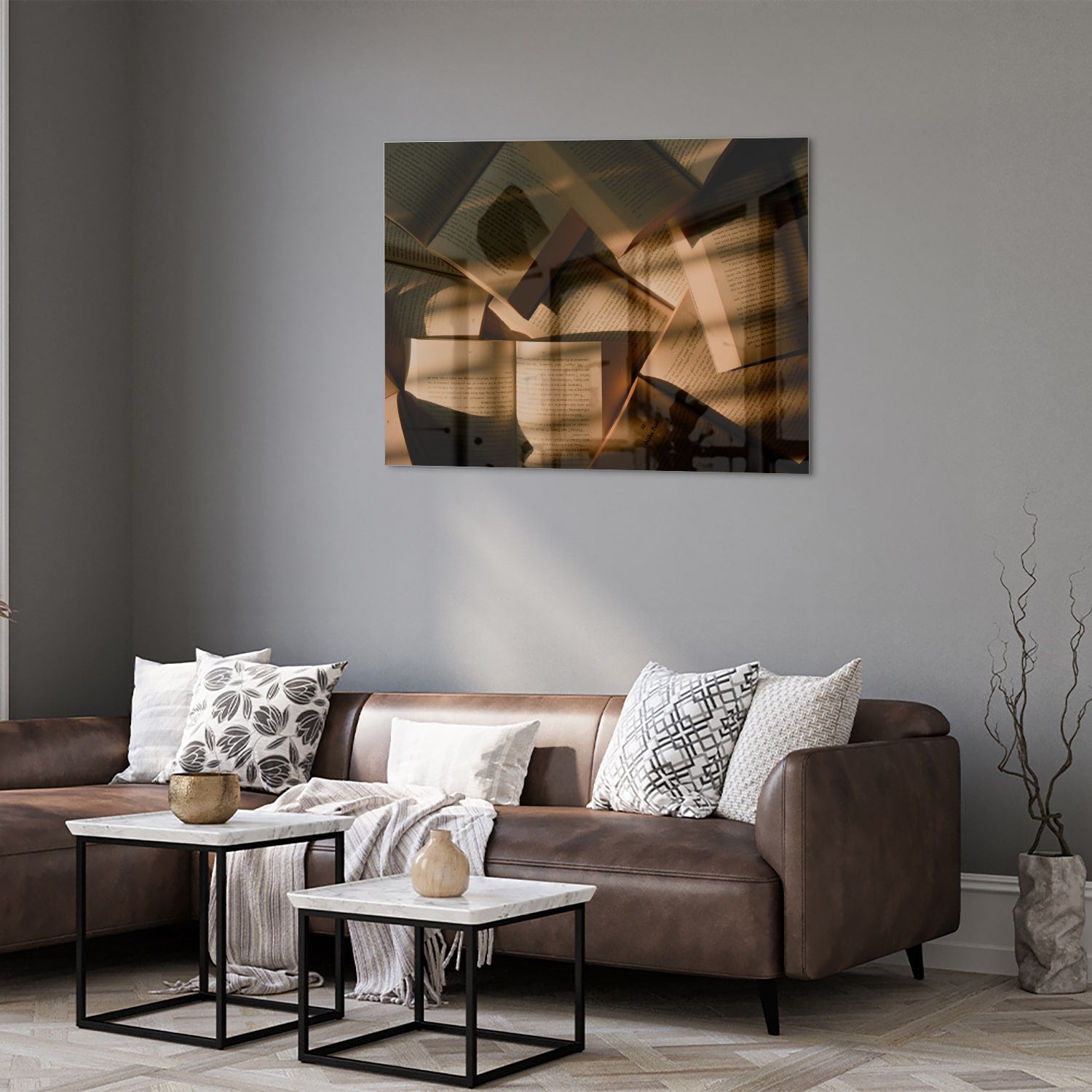 Modernes Glasbild mit abstrakten Formen