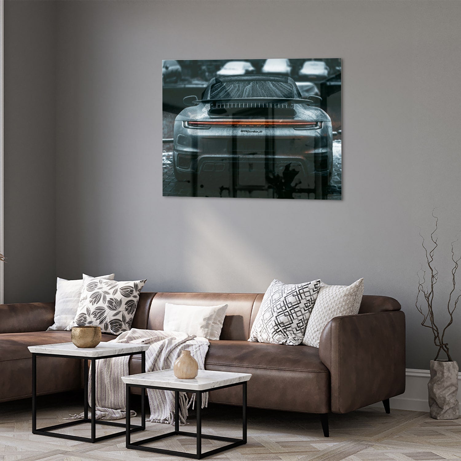 Elegantes Glasbild mit einem Sportwagen